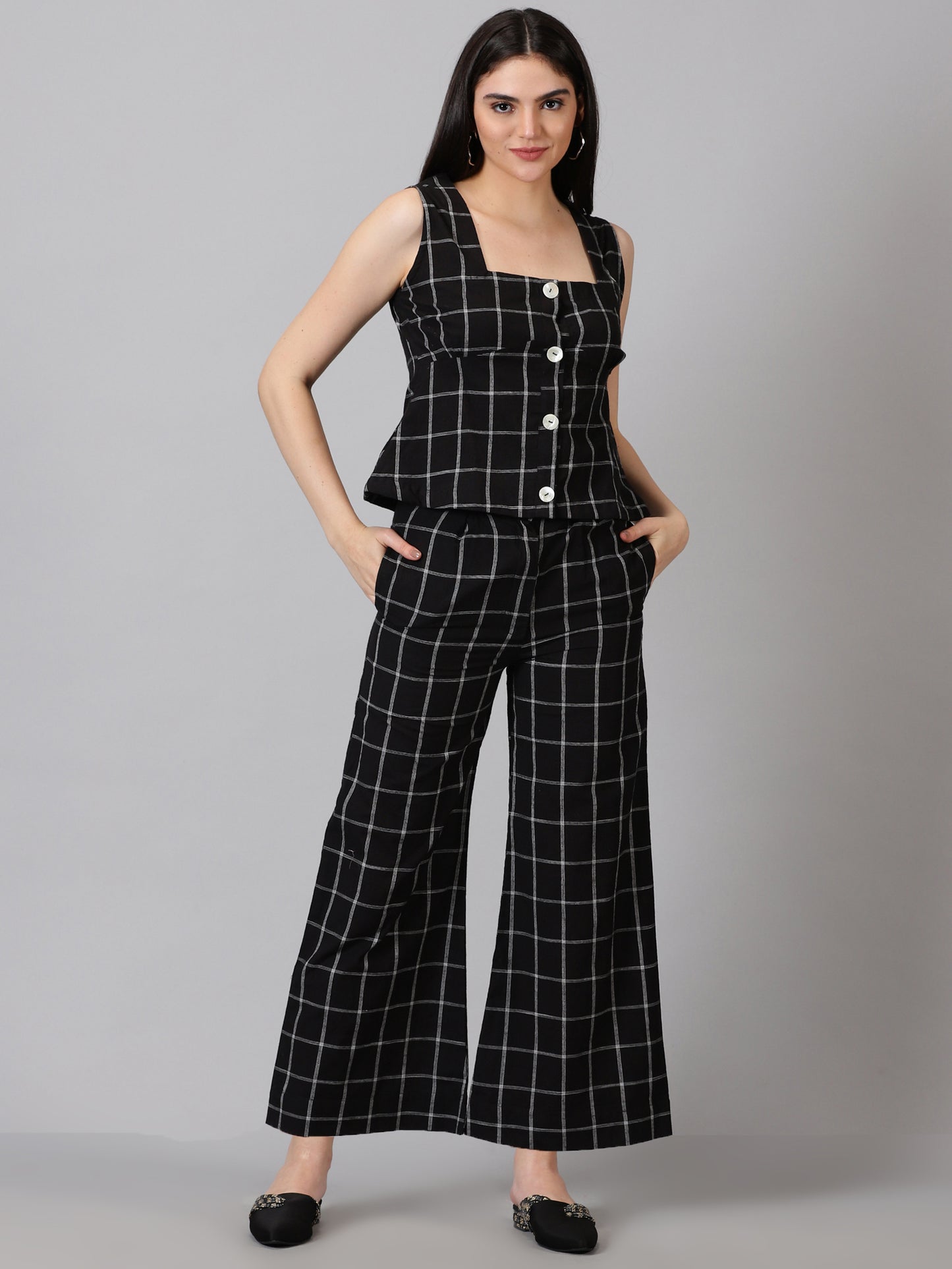 Black Cotton Checks Co-ord Set