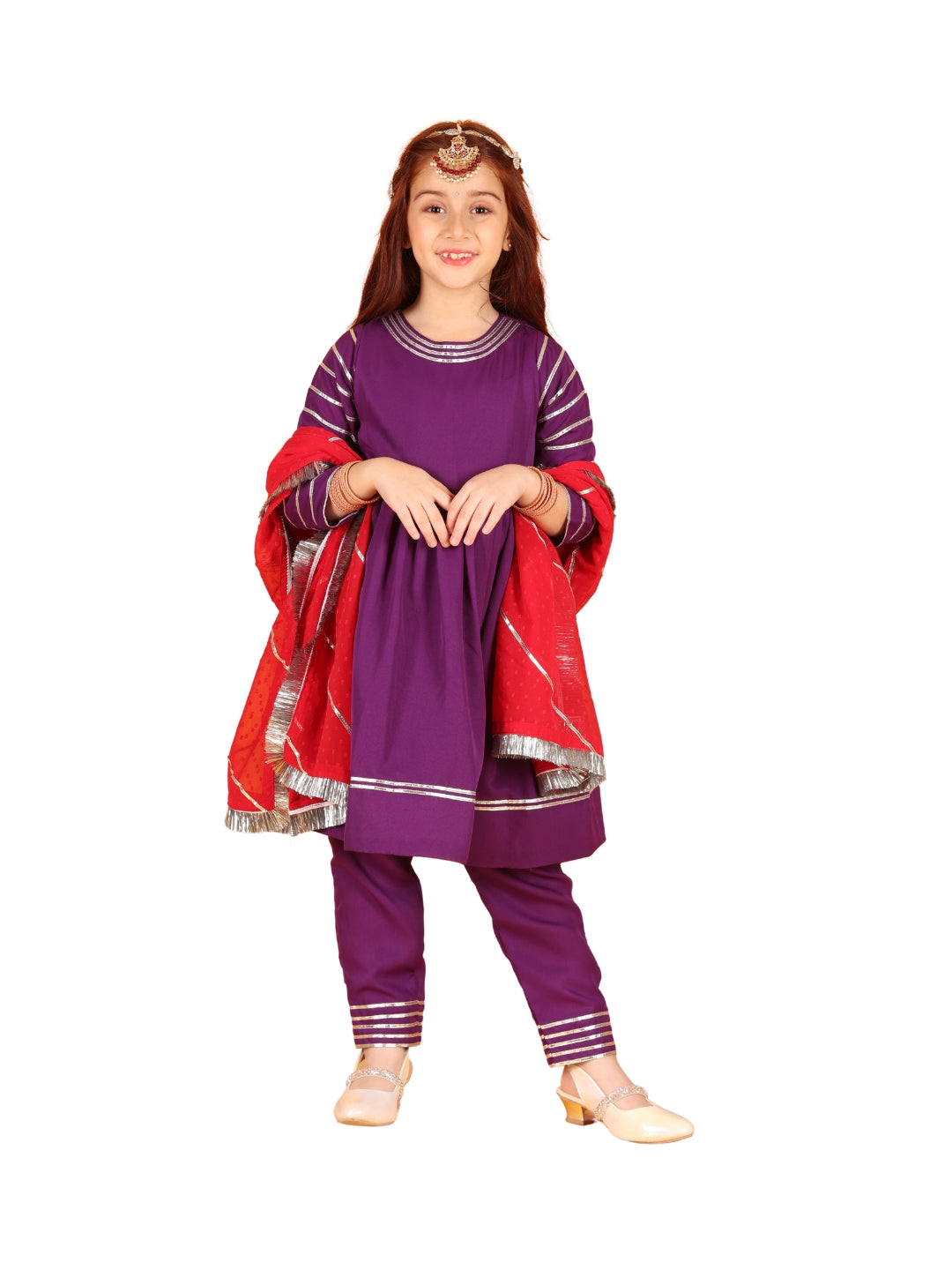 Jilmil Girls Violet Dress with pant & Dupatta (set of 3)