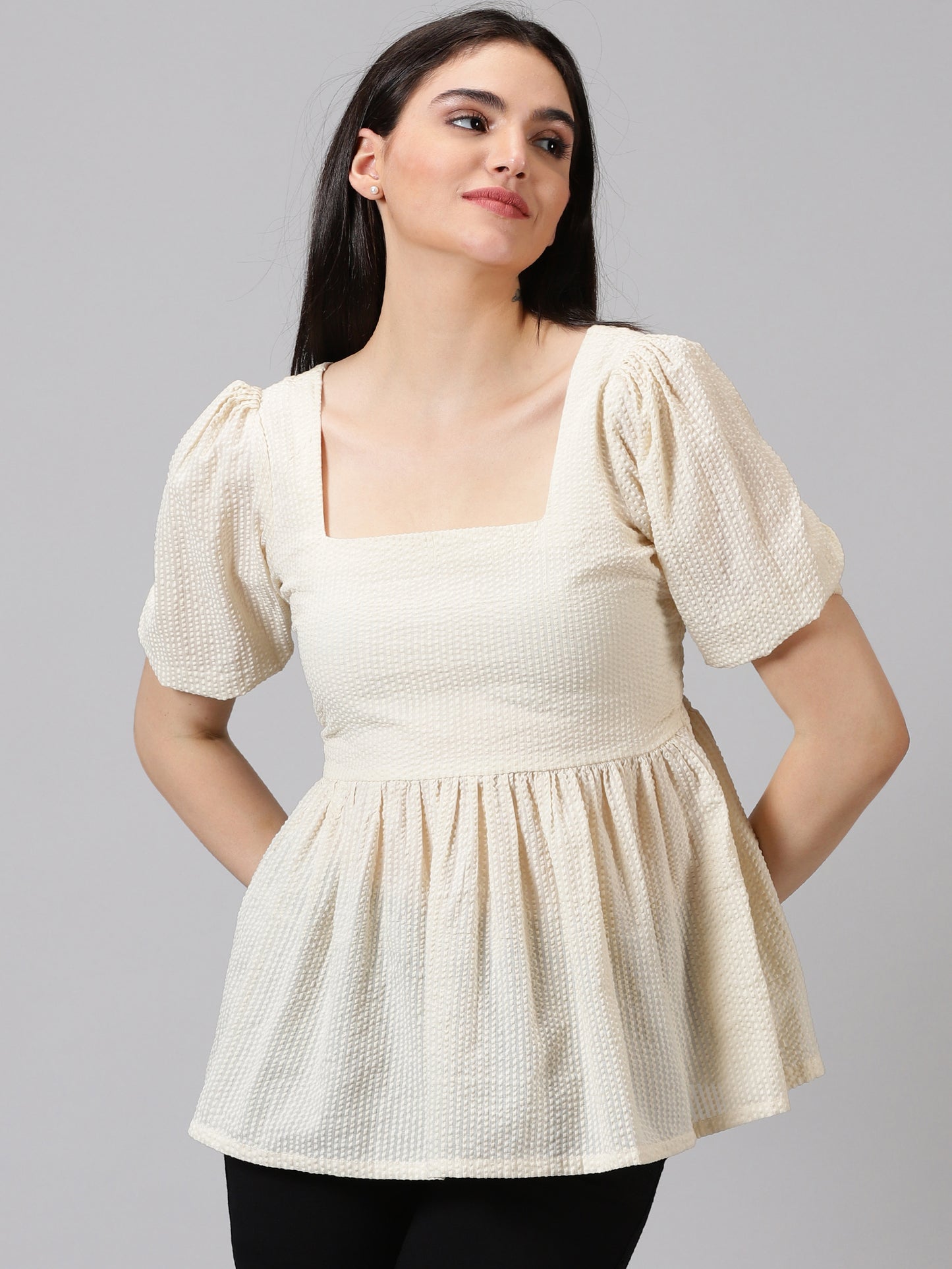 Seer-Sucker Peplum Top