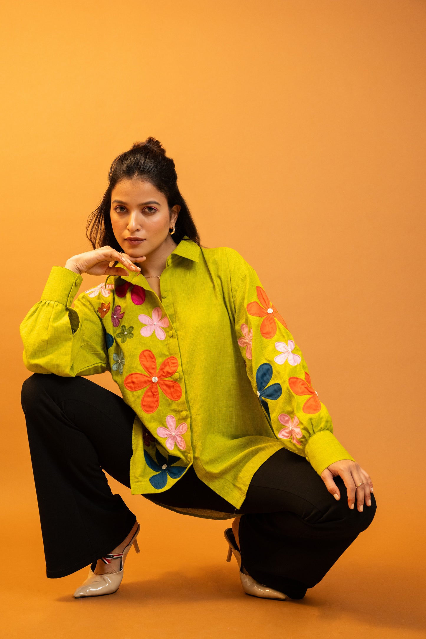 Orchid Green Handcrafted Cotton Over Sized Shirt