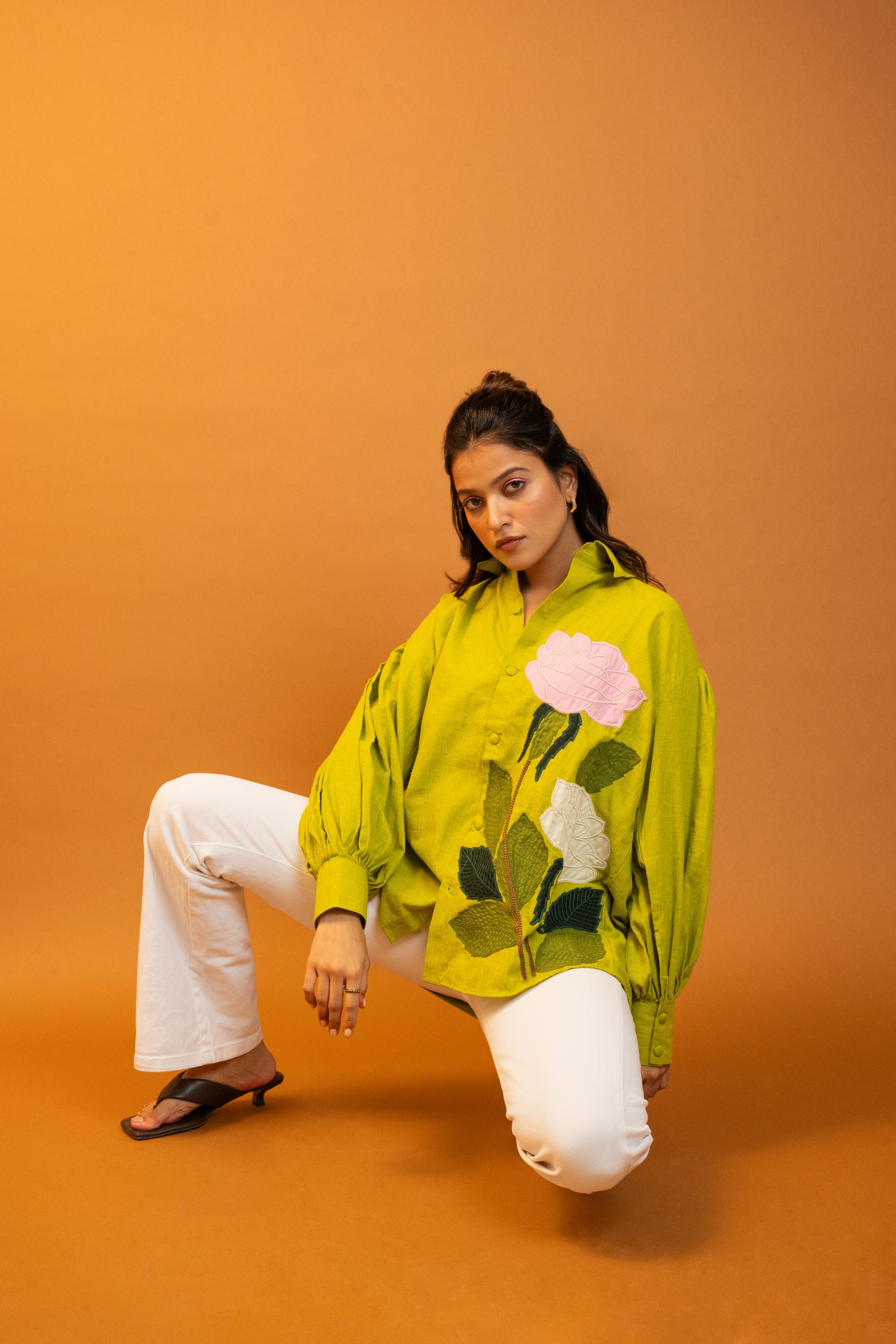 Venus Green Handcrafted Cotton Over Sized Shirt