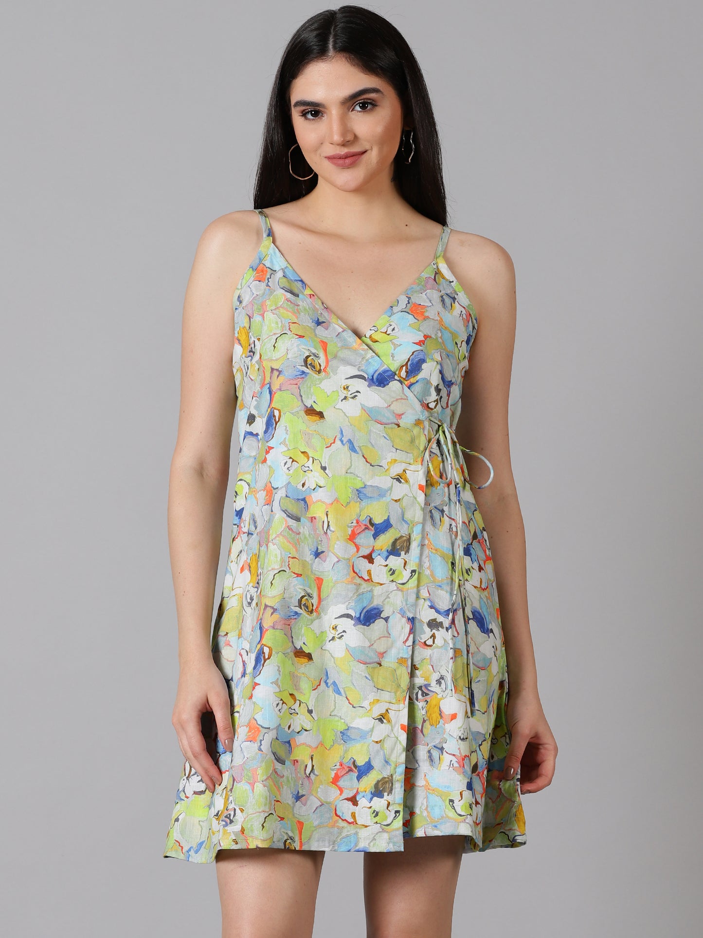 Lime Printed Wrap Dress