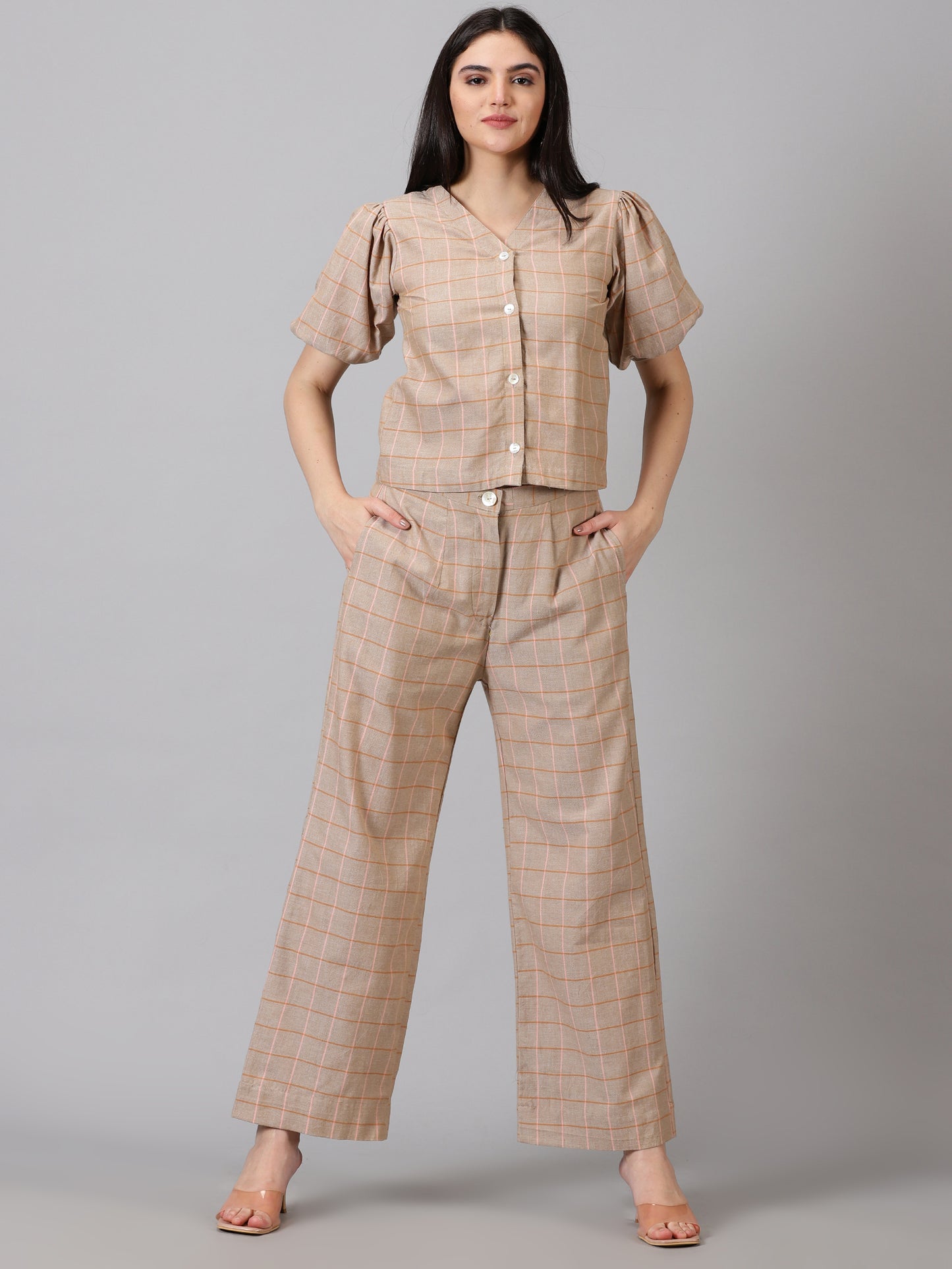 Brown Cotton Checks Co-ord