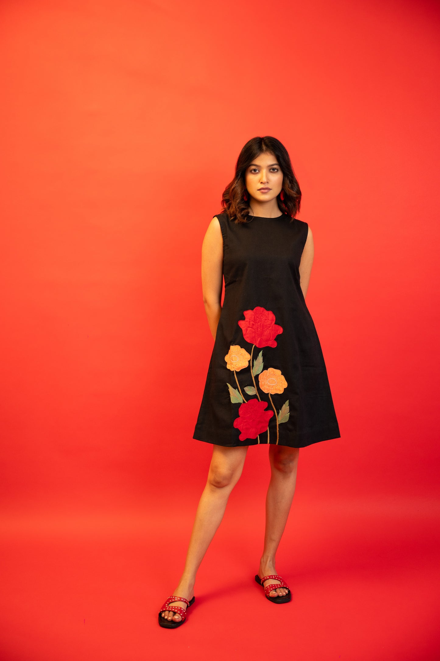 Rose Black Handcrafted Cotton Dress