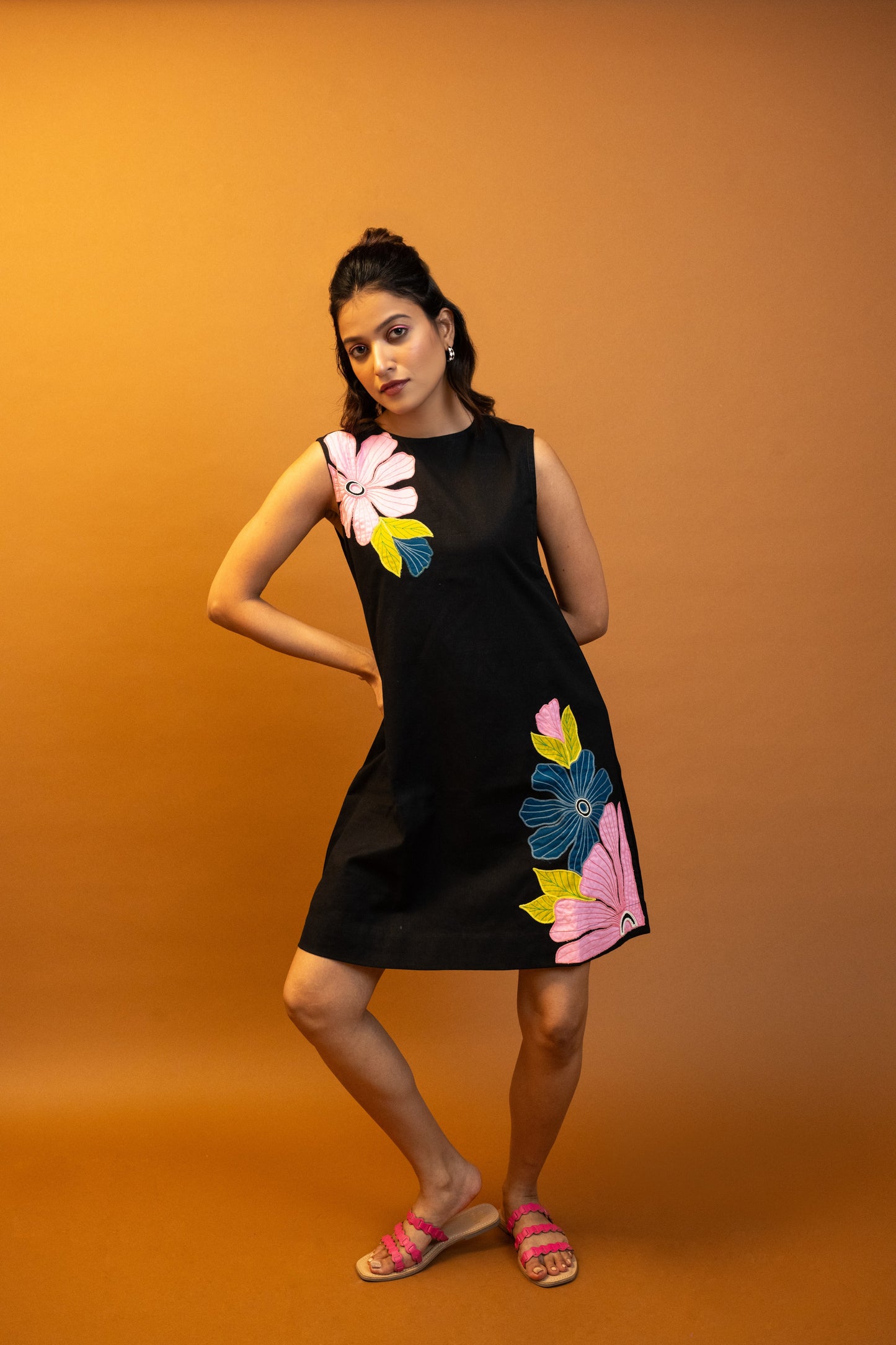 Camellia Black Handcrafted Cotton Dress