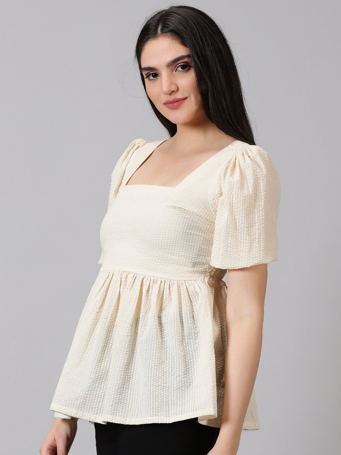 Seer-Sucker Peplum Top