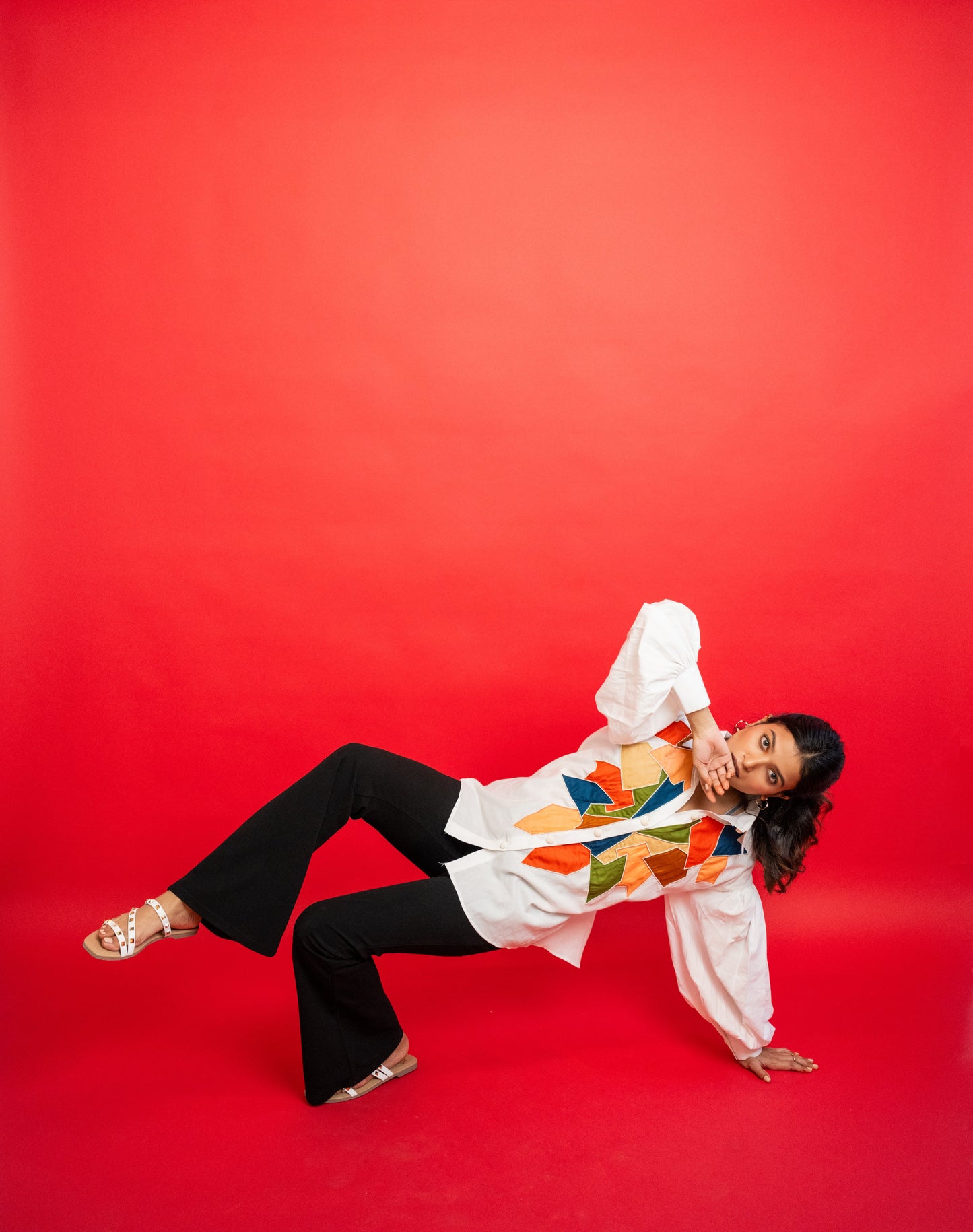 White Geometric Handcrafted Cotton Shirt