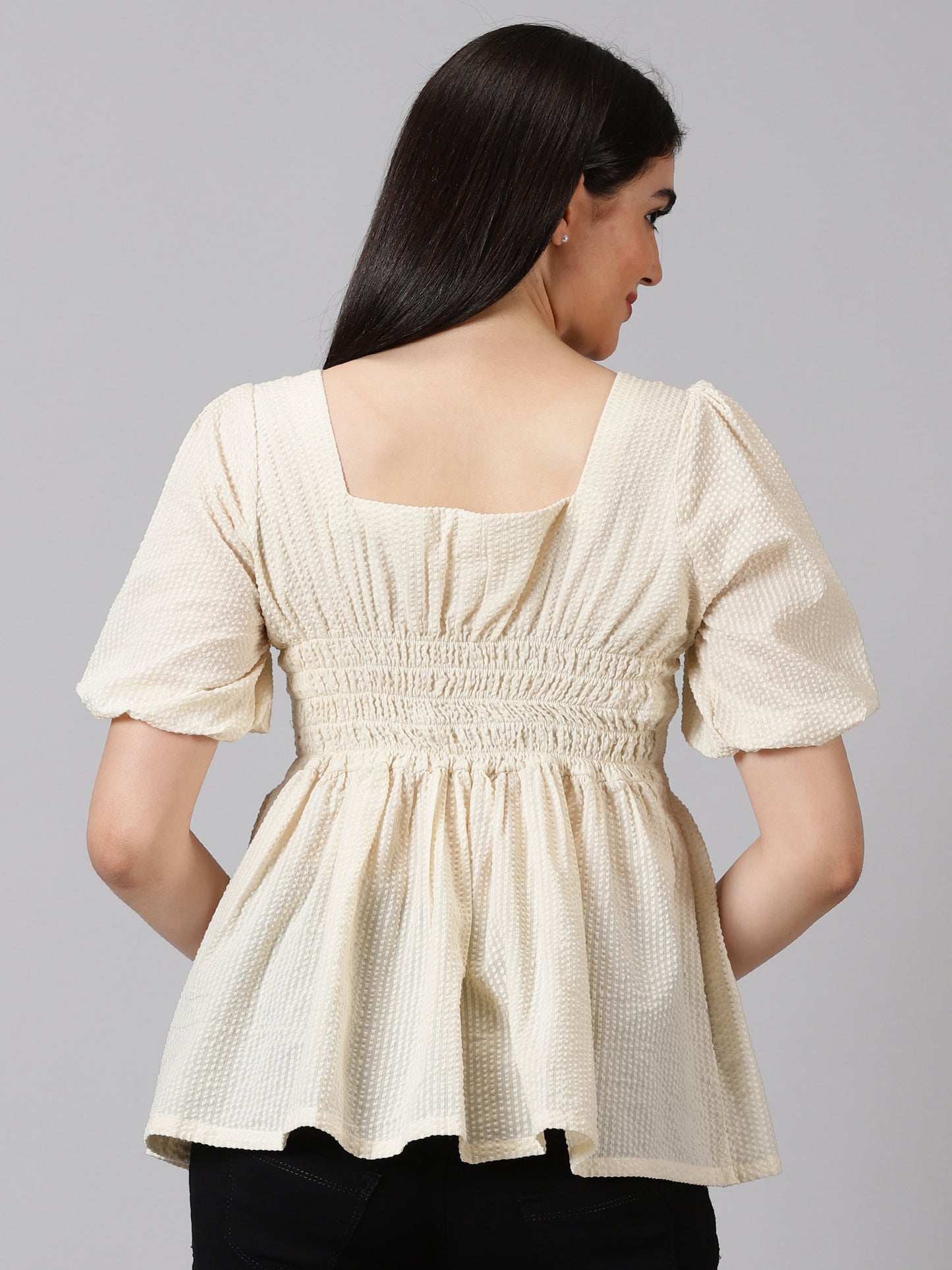 Seer-Sucker Peplum Top