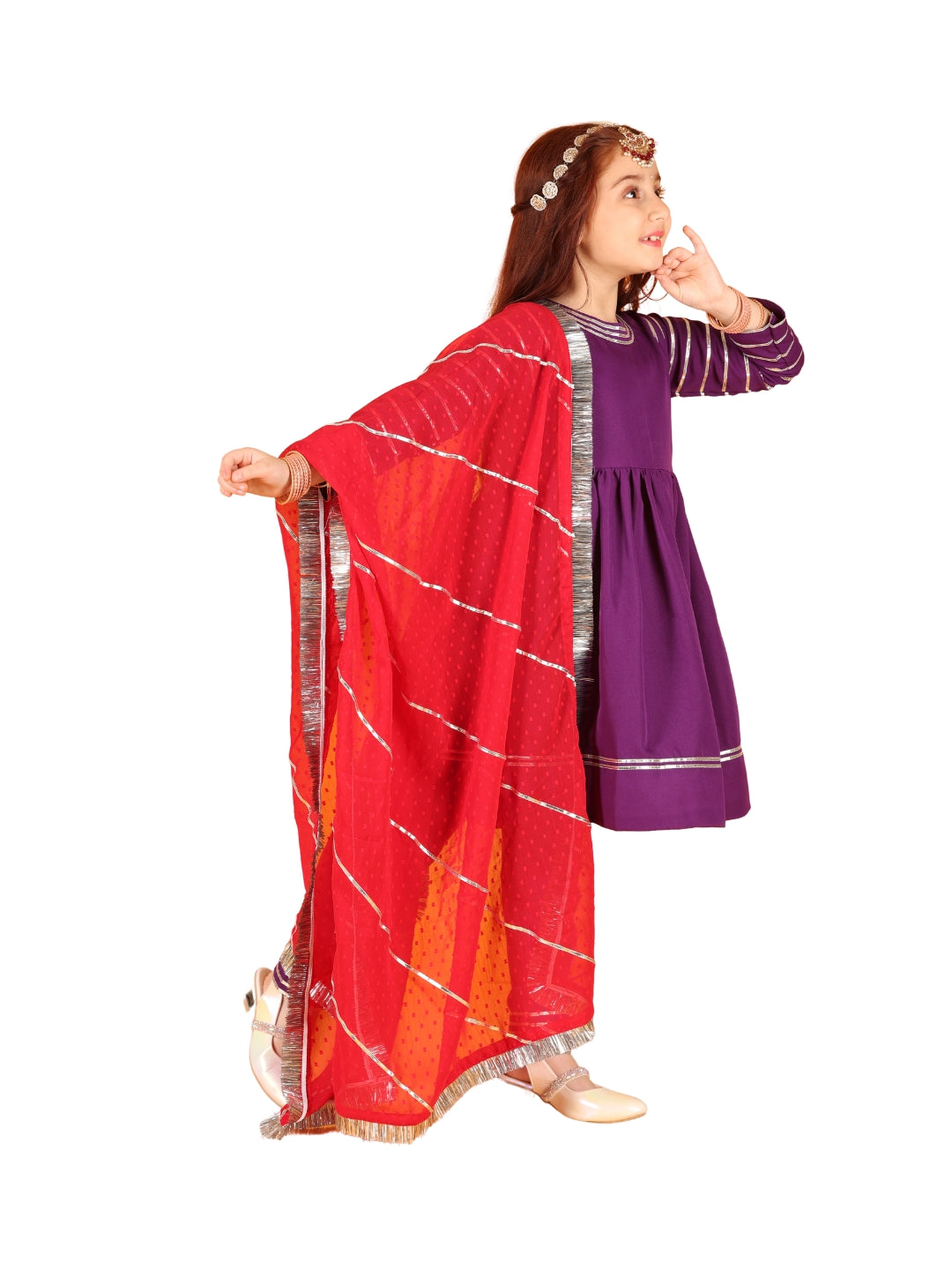 Jilmil Girls Violet Dress with pant & Dupatta (set of 3)