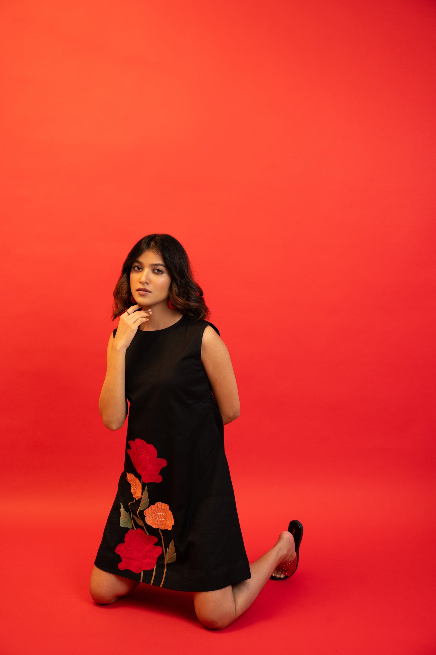 Rose Black Handcrafted Cotton Dress