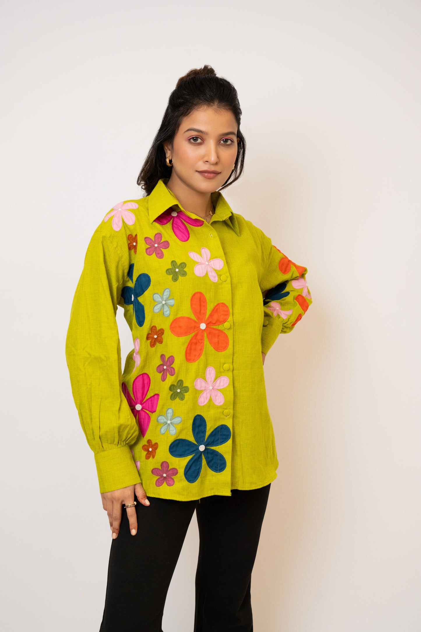 Orchid Green Handcrafted Cotton Over Sized Shirt