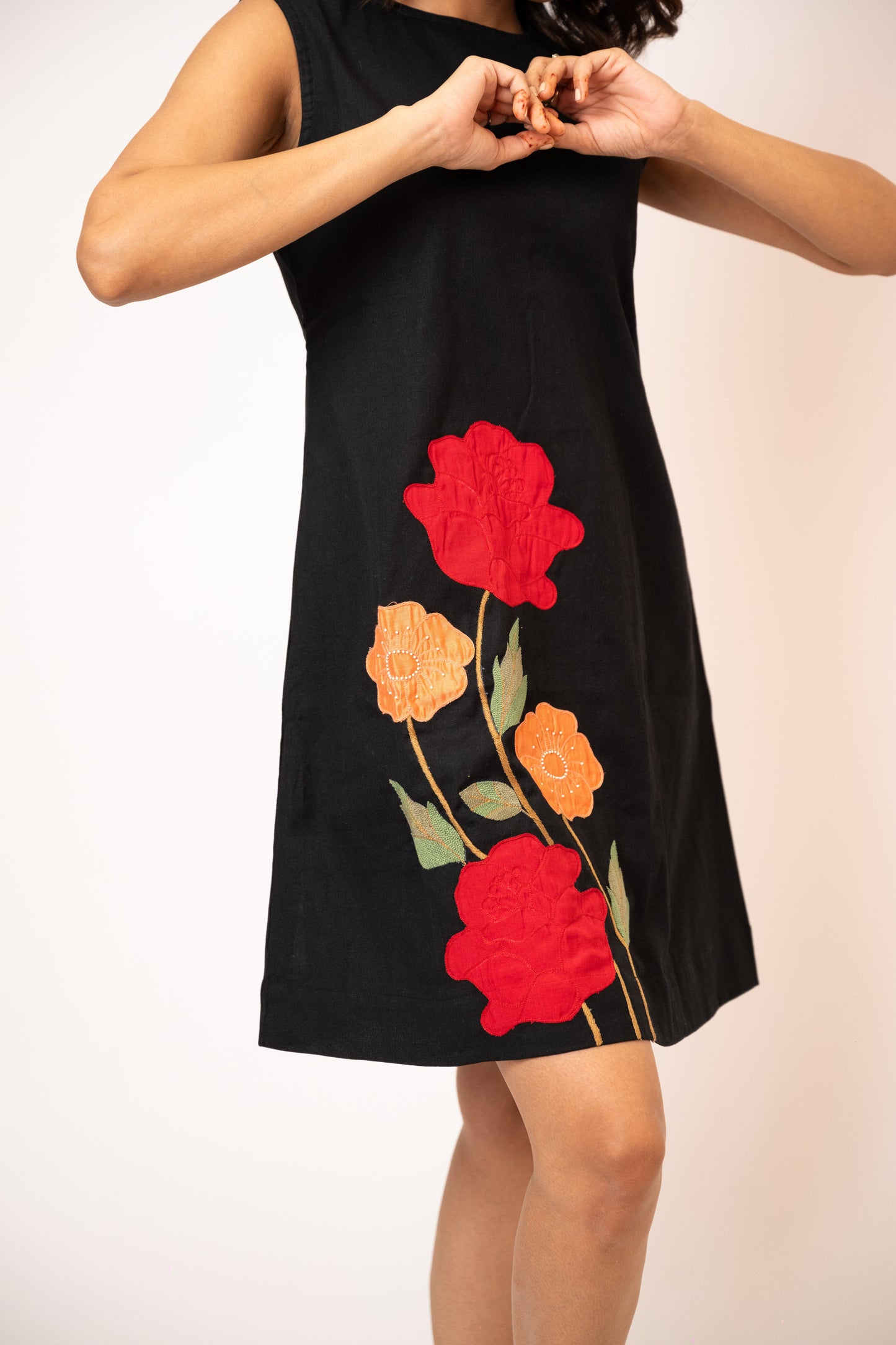 Rose Black Handcrafted Cotton Dress