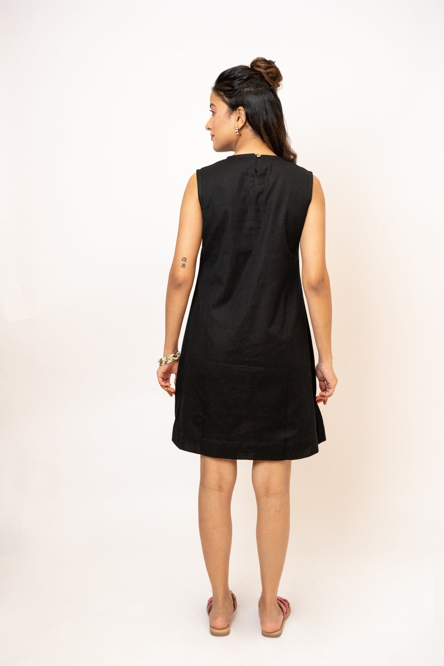 Camellia Black Handcrafted Cotton Dress