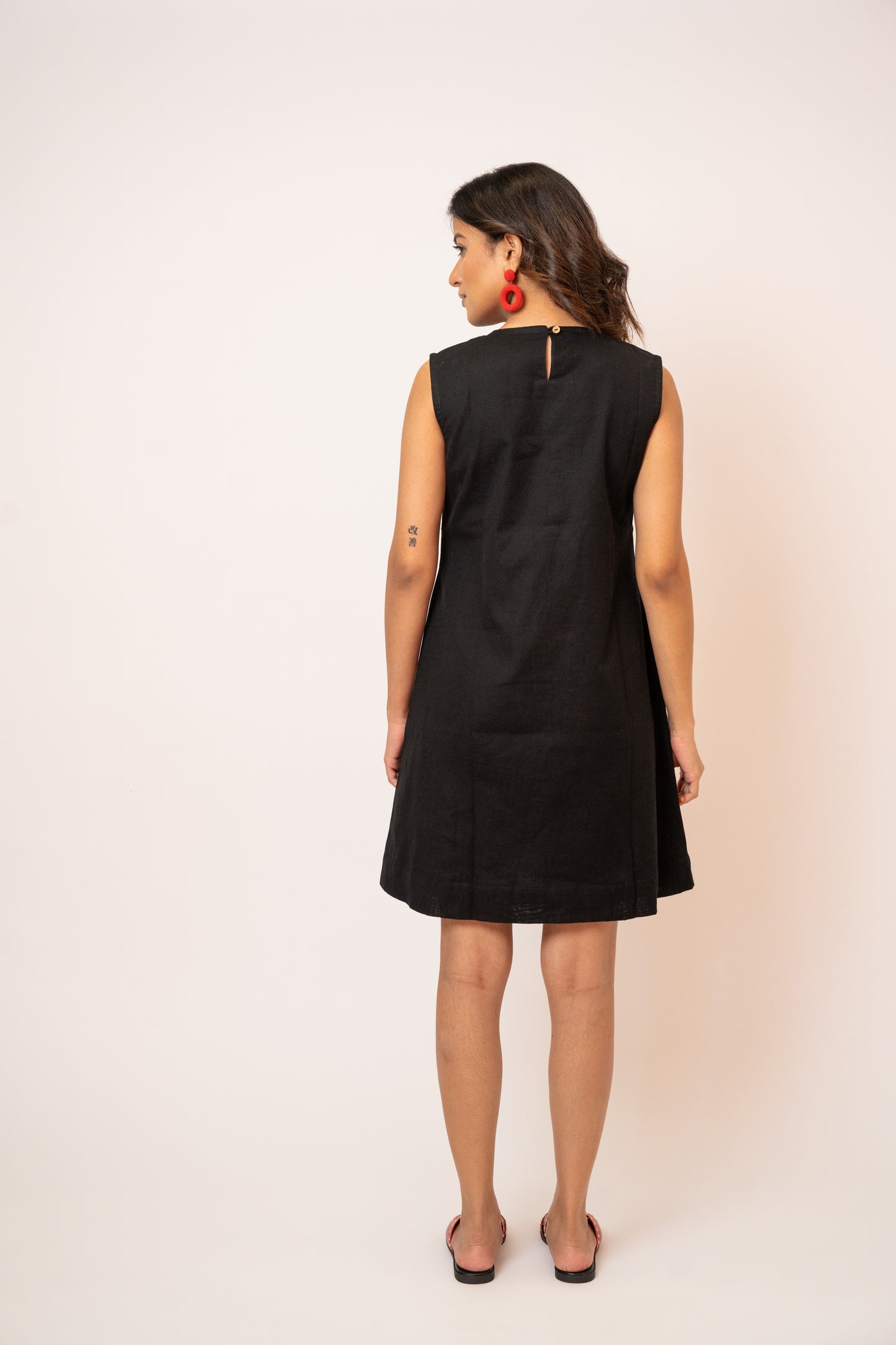 Rose Black Handcrafted Cotton Dress
