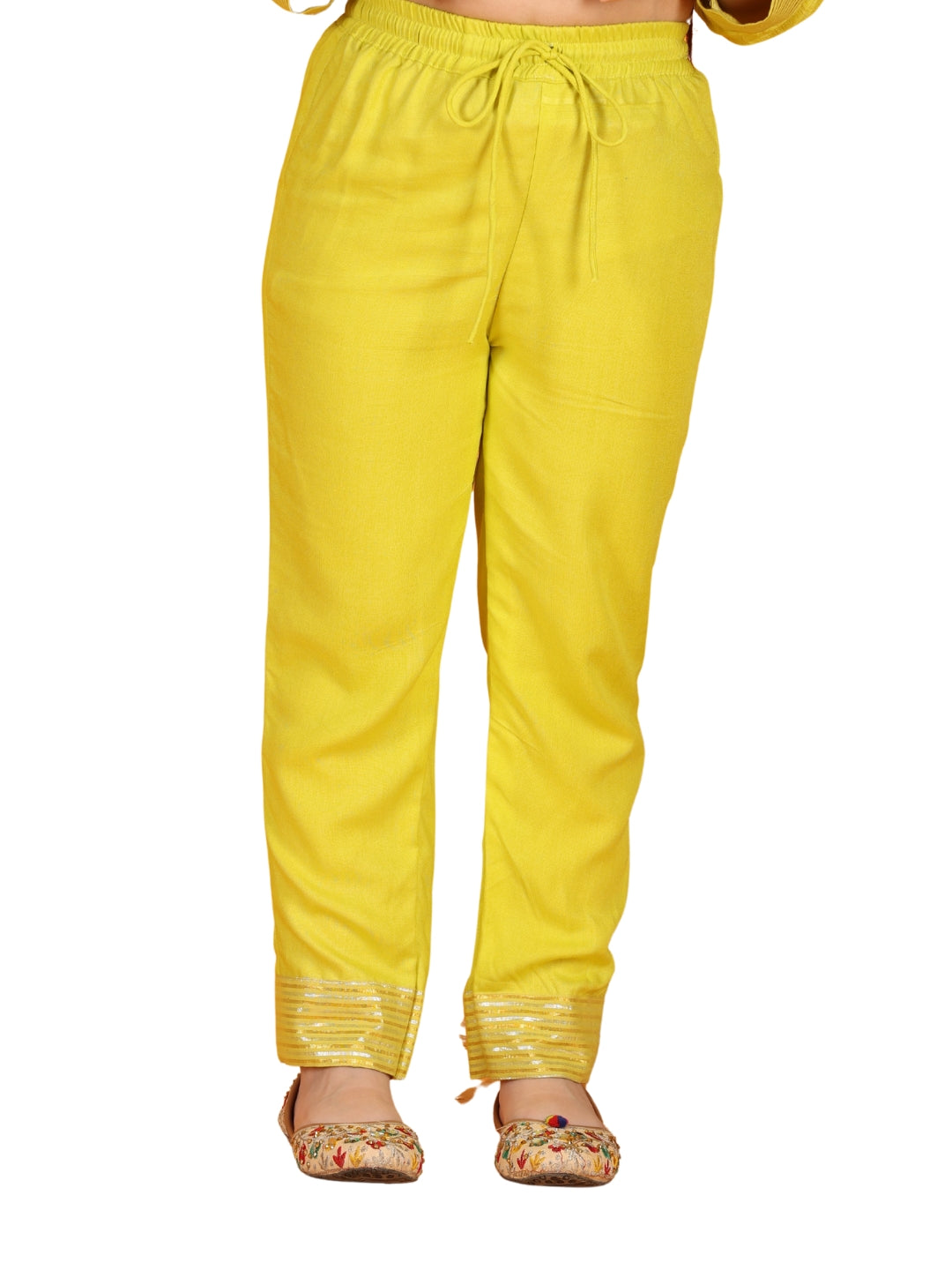 Jilmil Girls Anarkali Neon Yellow Silk Dress with Pant & Dupatta (set of 3)