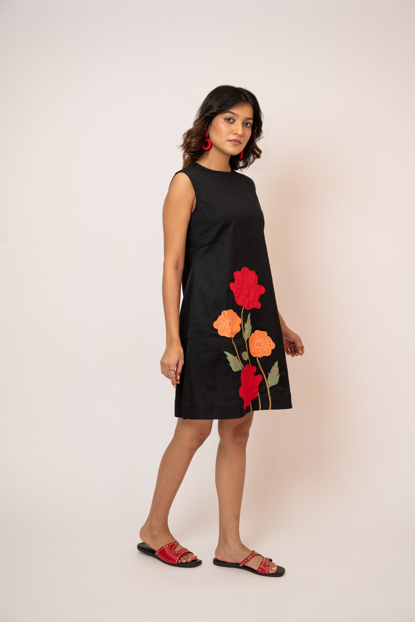Rose Black Handcrafted Cotton Dress
