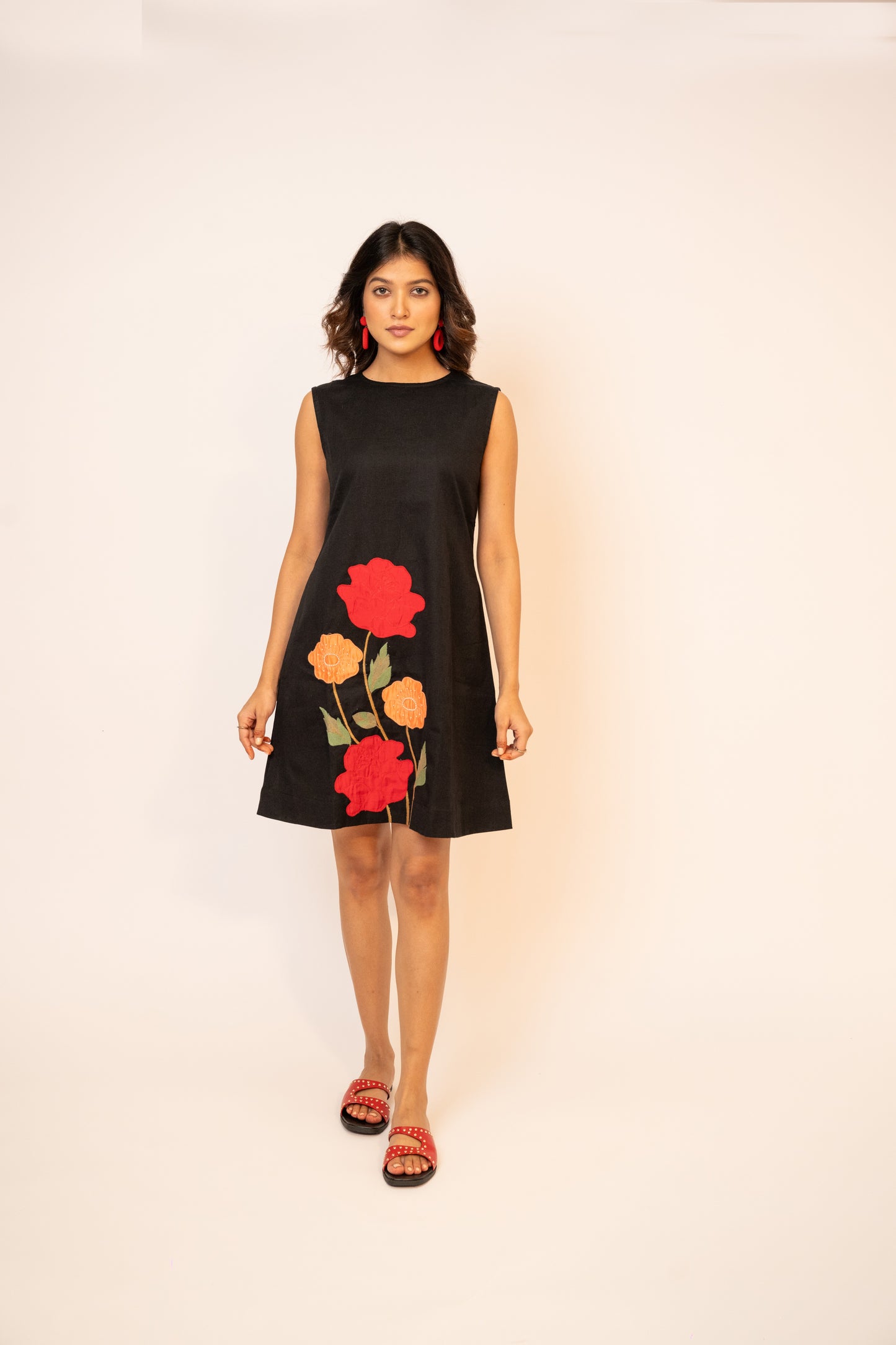 Rose Black Handcrafted Cotton Dress