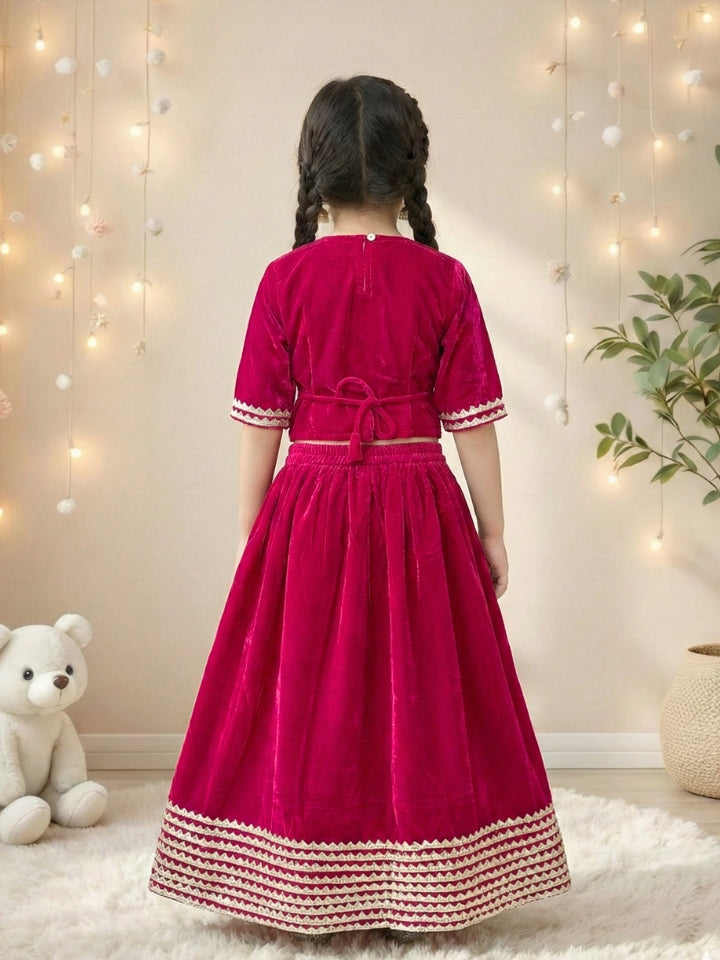 Girls Pink Lace Stitched Top and Lehenga Set (Set of 2)