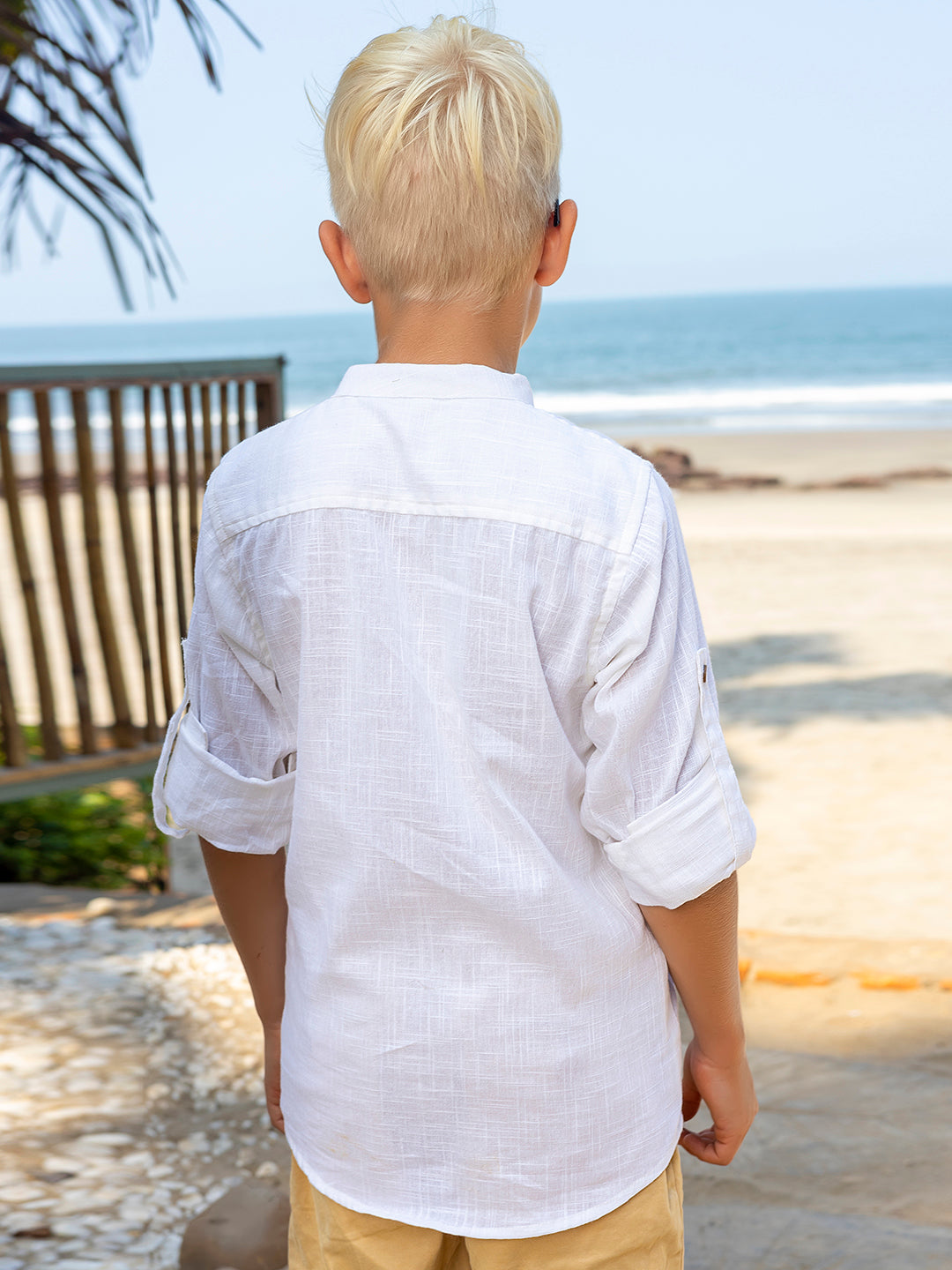 Boys White Rolled Up Cotton Shirt