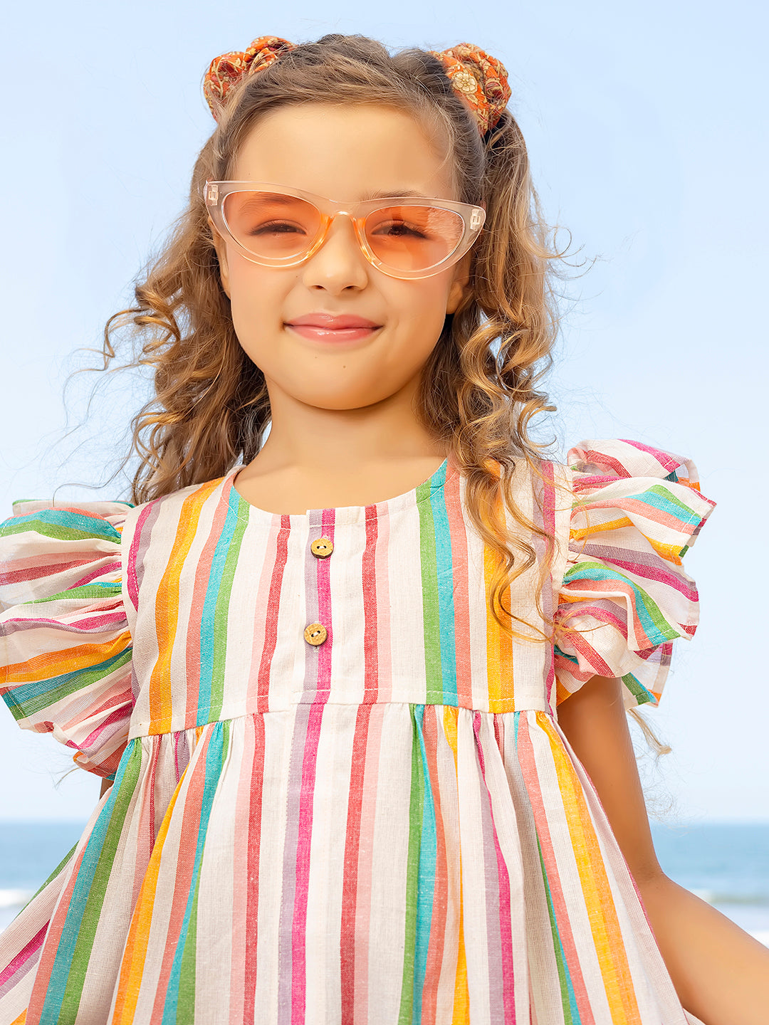 Girls Multicolor Stripes Cotton Dress