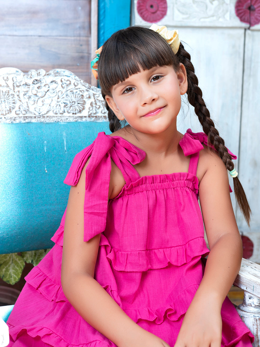 Girls Ruffled Pink Cotton Dress