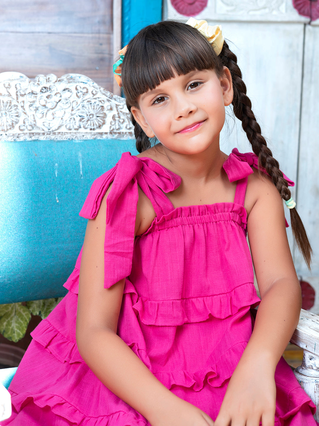 Girls Ruffled Pink Cotton Dress