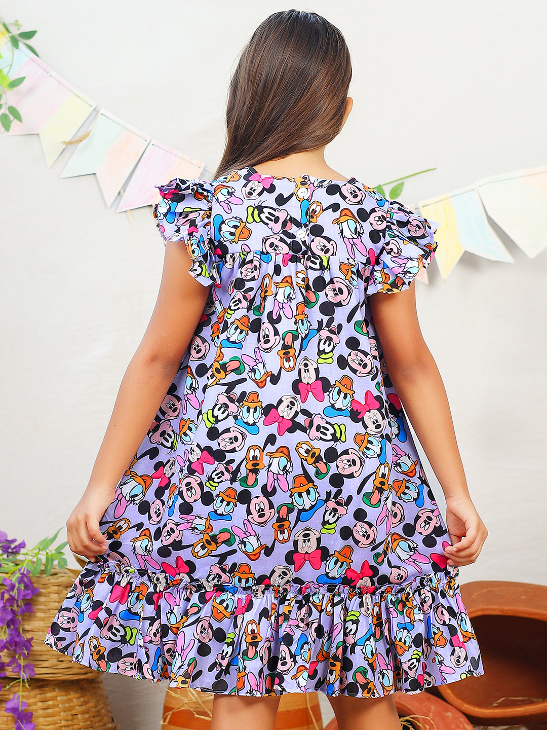 Girls Mickey & Minnie Mouse Purple Cotton Dress