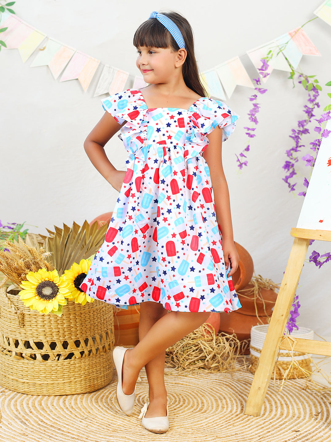 Girls Candy Printed White Dress