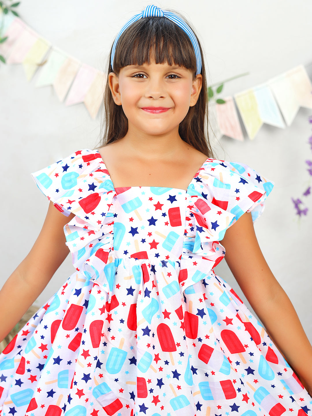 Girls Candy Printed White Dress