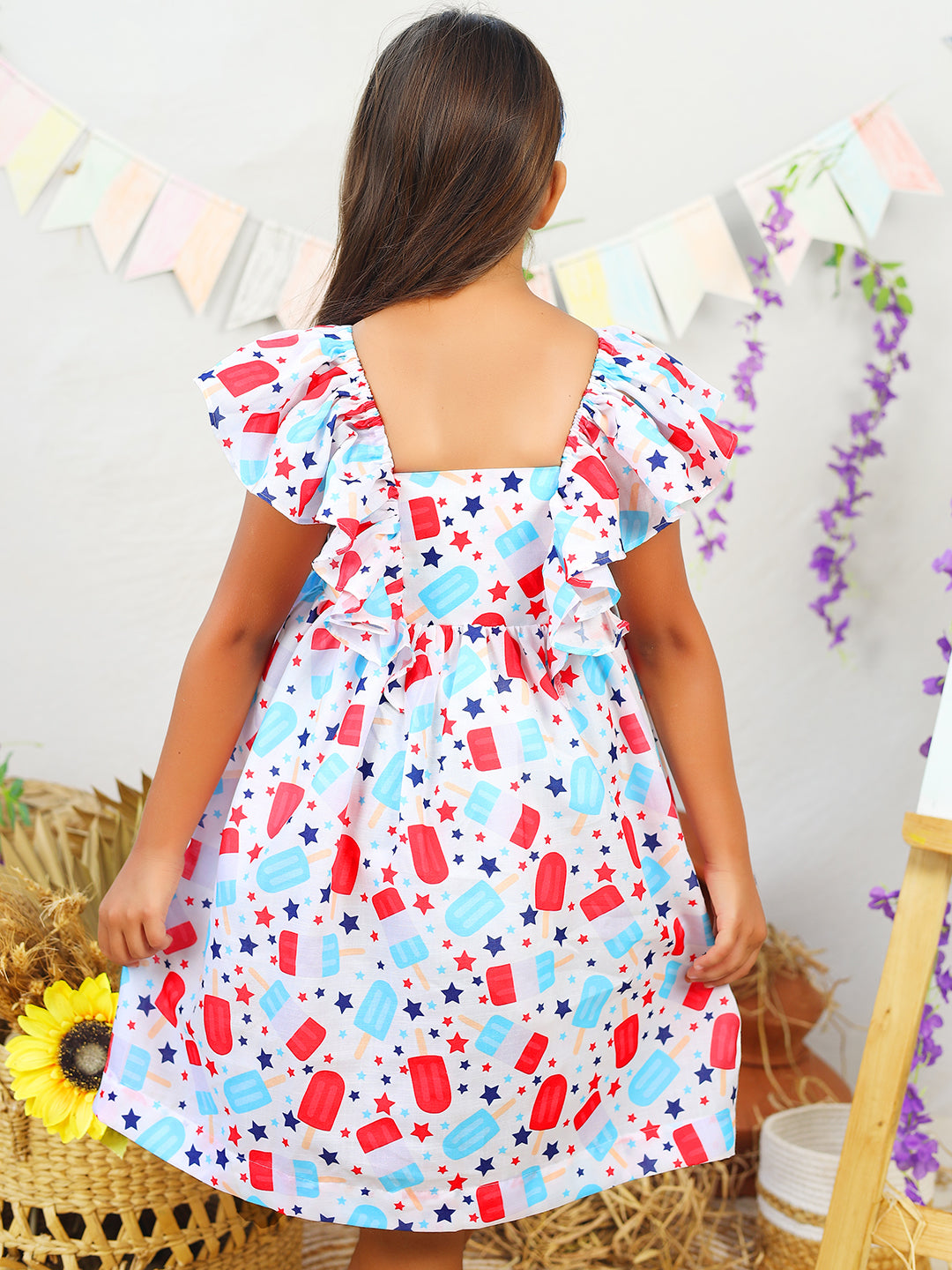 Girls Candy Printed White Dress