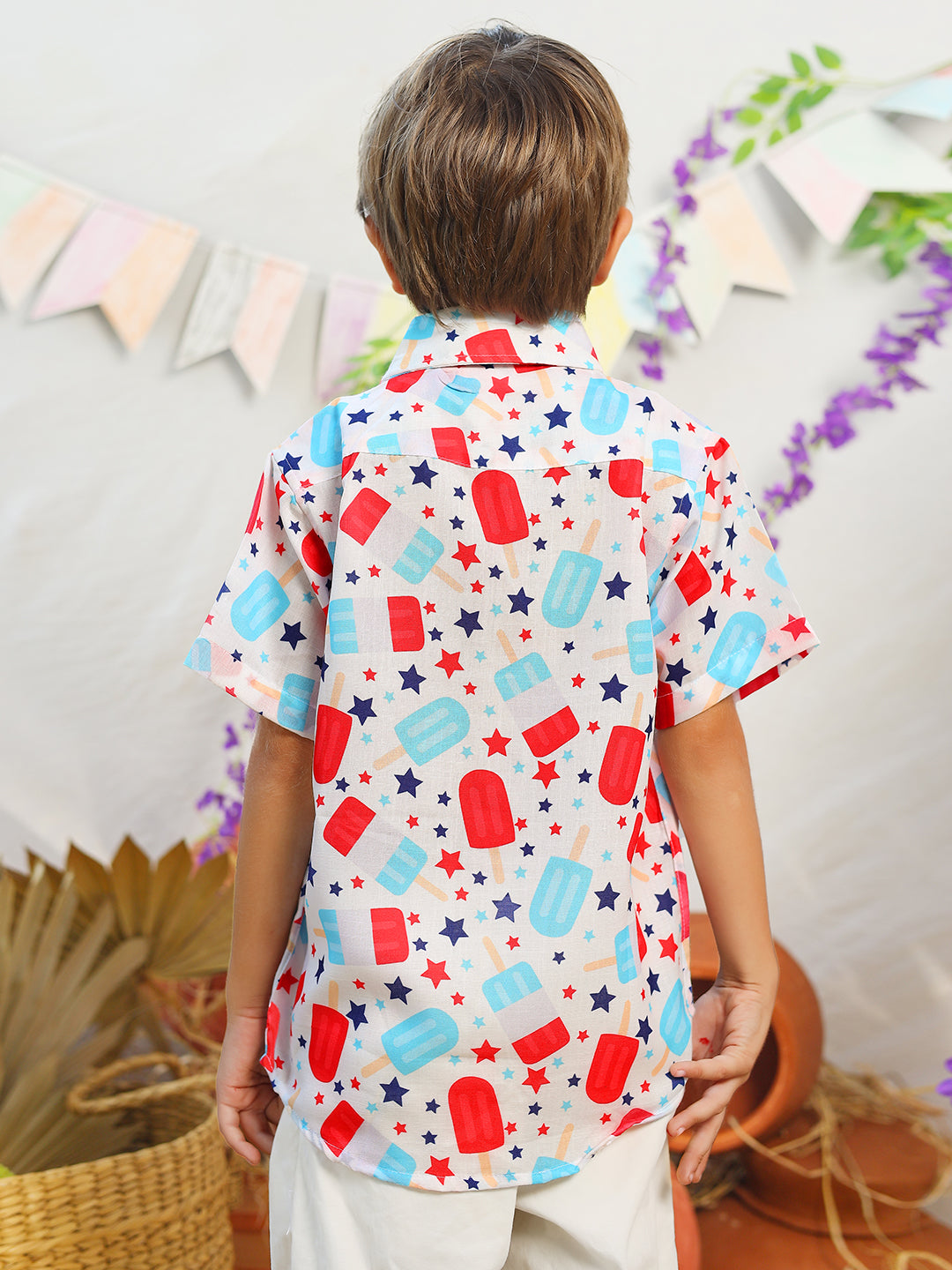 Boys White Candy Printed Shirt