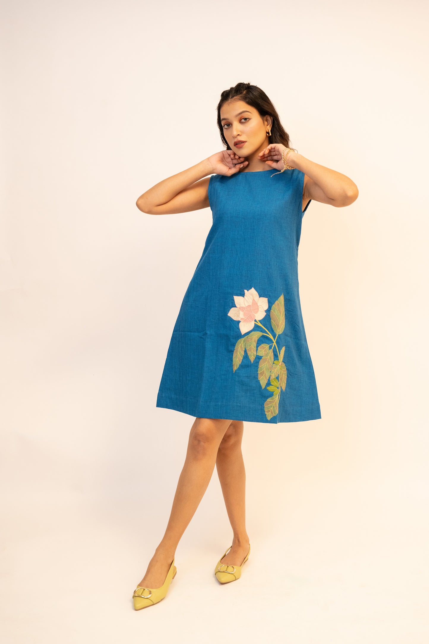 Camellia Blue Handcrafted Cotton Dress