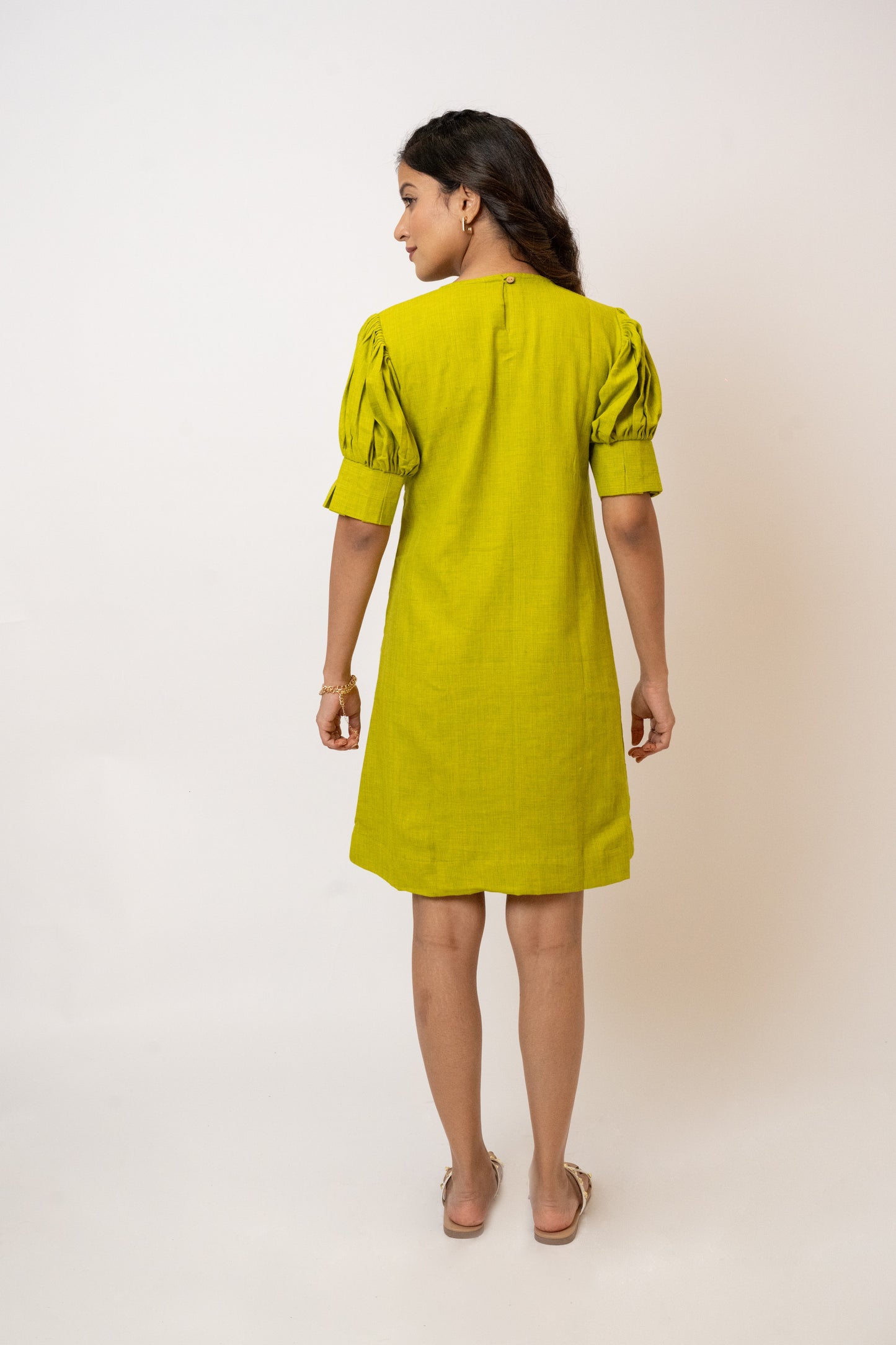 Plumeria Green Handcrafted Cotton Dress
