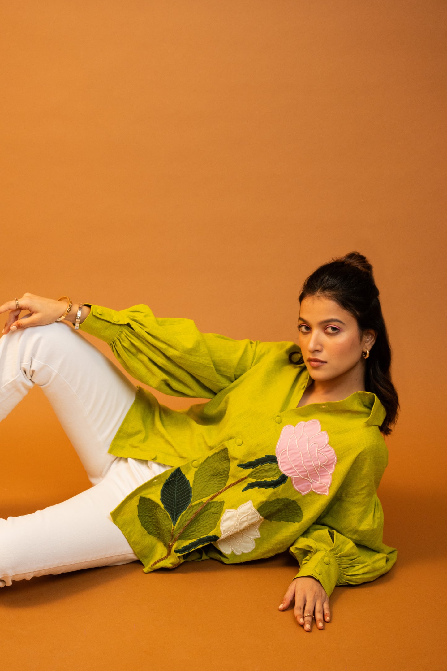 Venus Green Handcrafted Cotton Over Sized Shirt