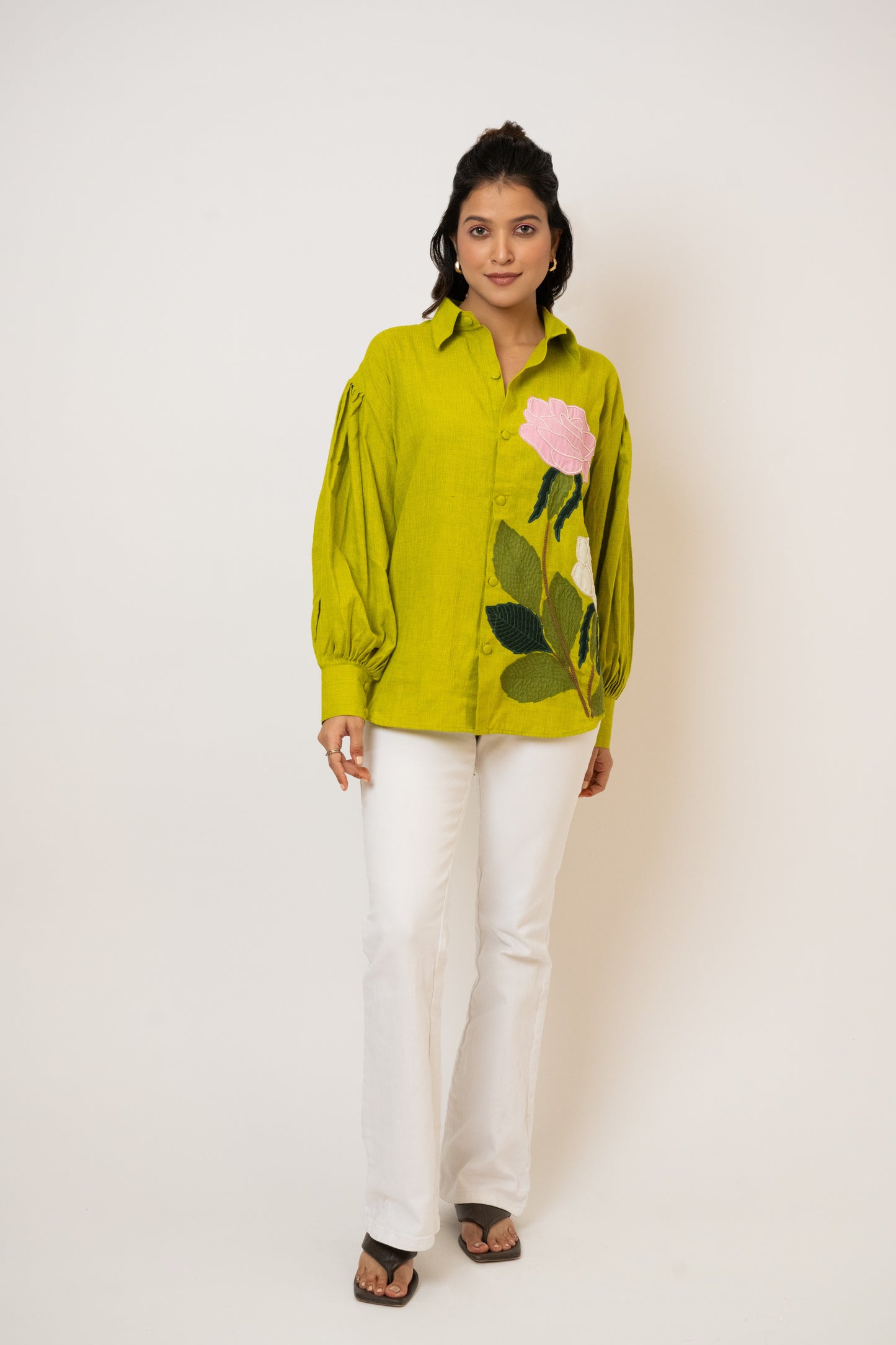 Venus Green Handcrafted Cotton Over Sized Shirt
