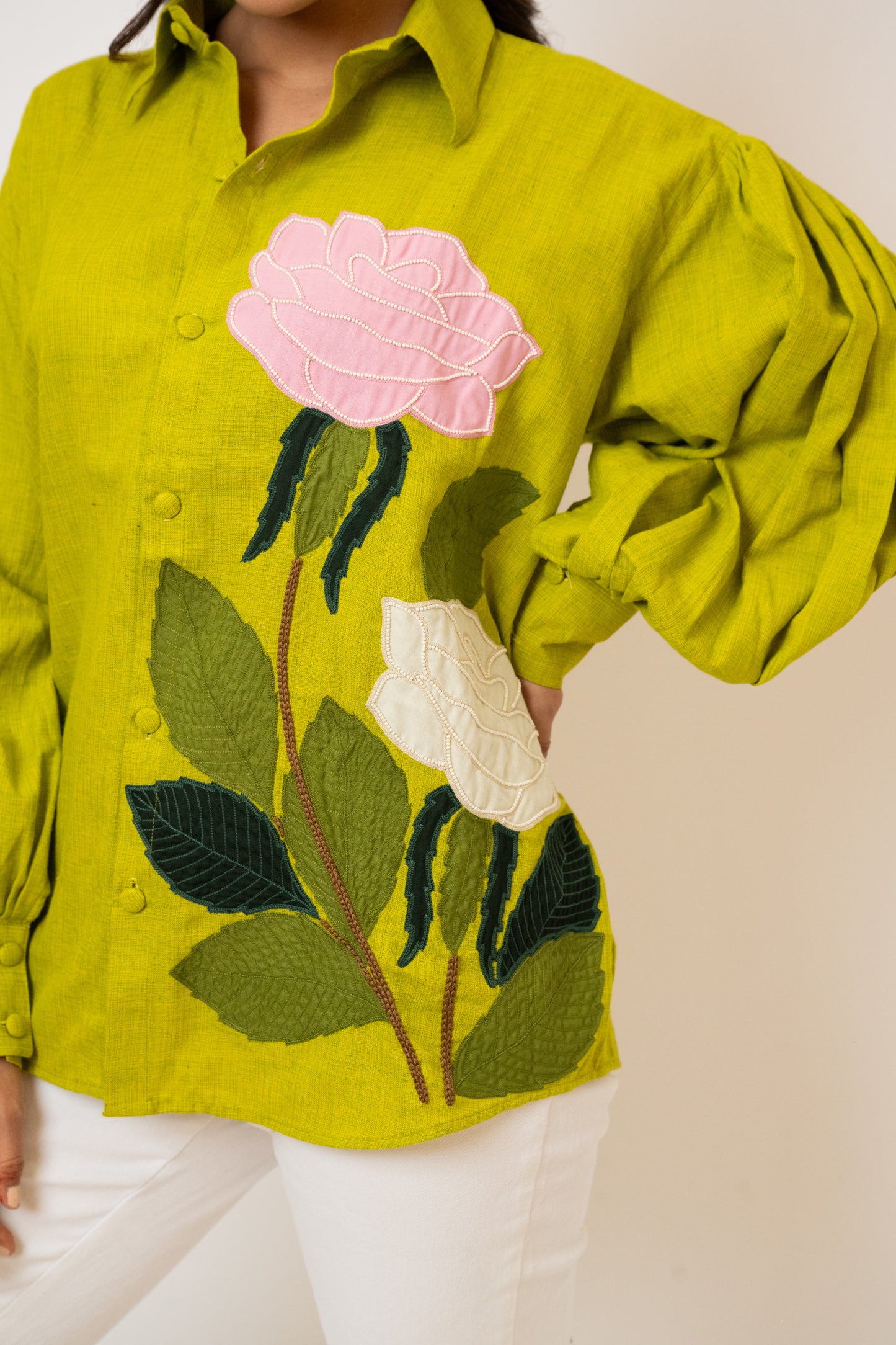 Venus Green Handcrafted Cotton Over Sized Shirt