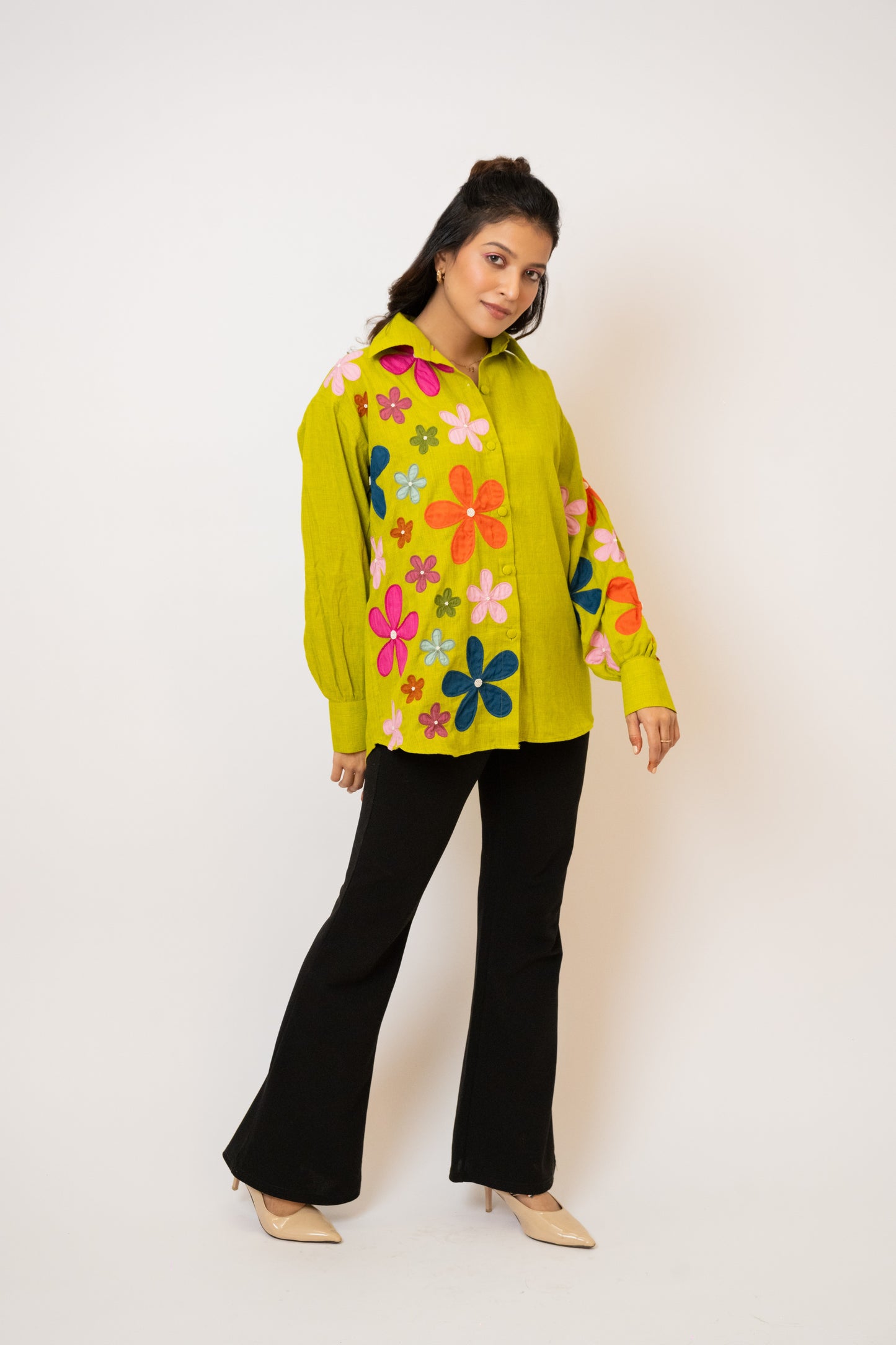 Orchid Green Handcrafted Cotton Over Sized Shirt