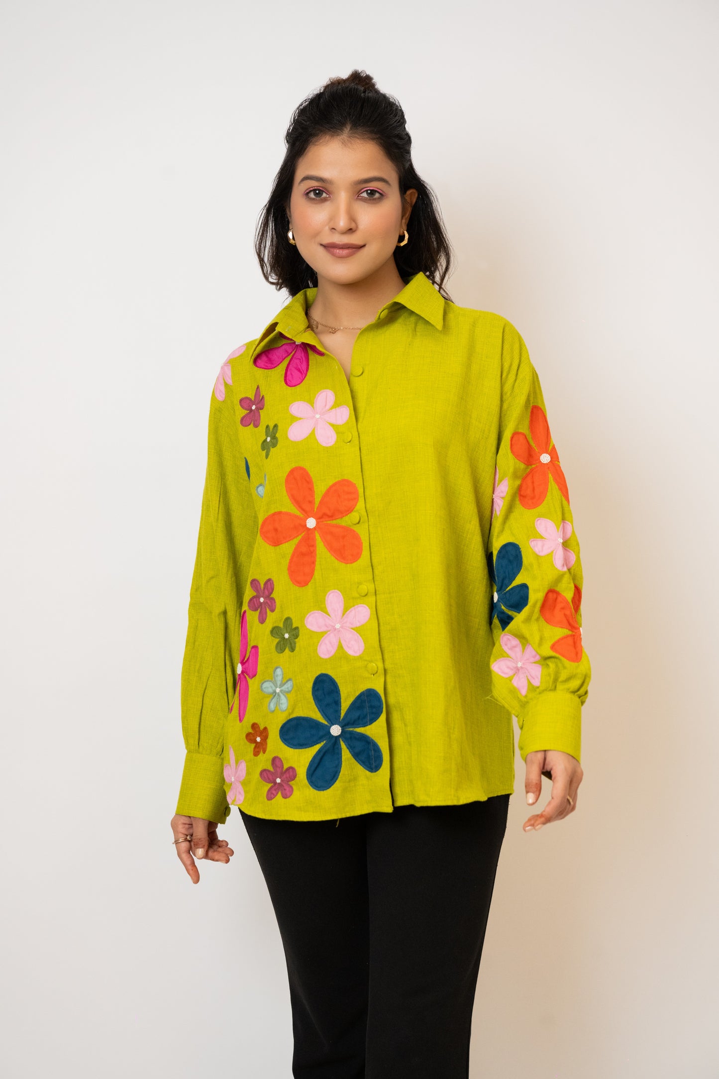 Orchid Green Handcrafted Cotton Over Sized Shirt