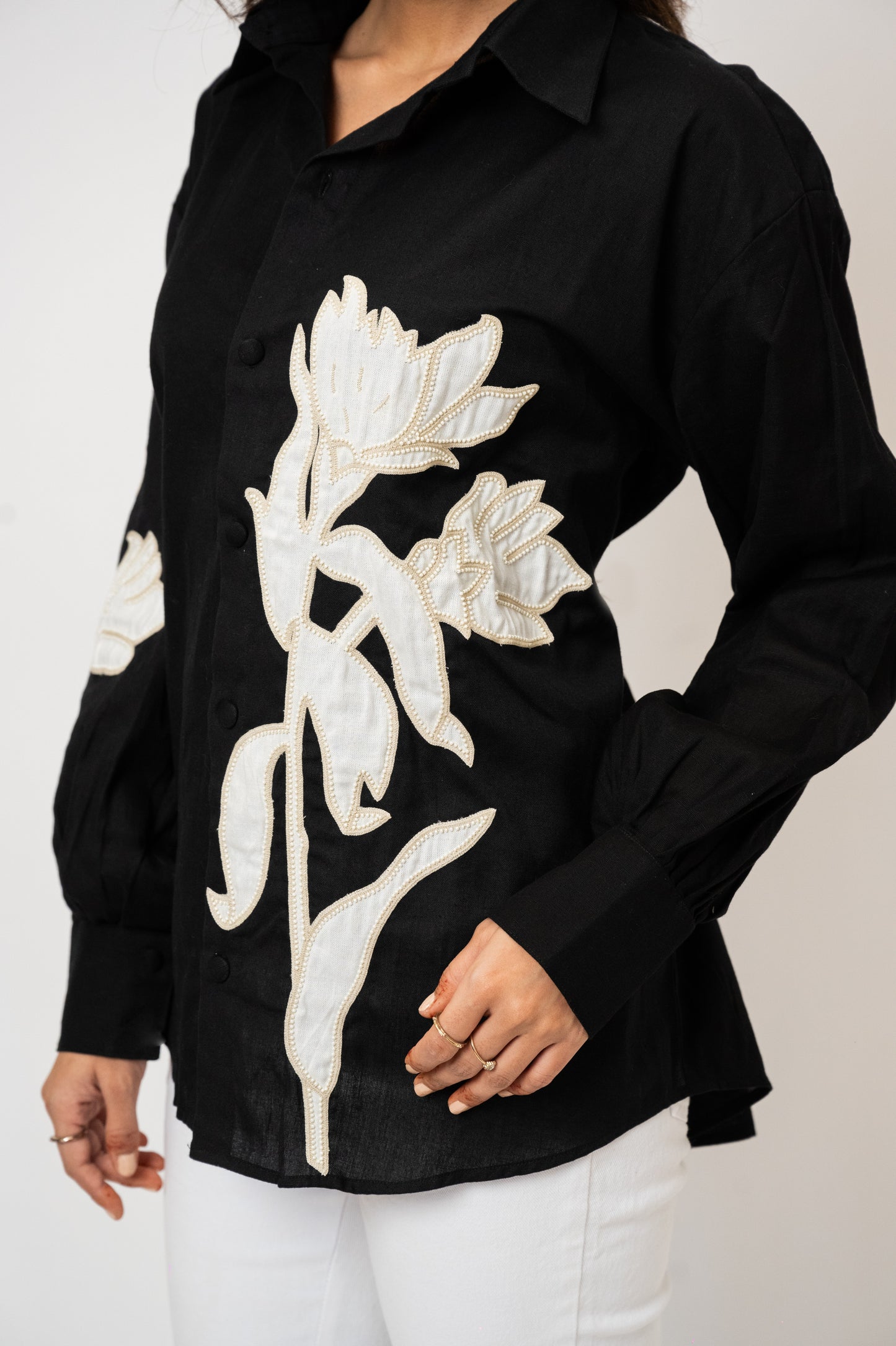 Orion Black Handcrafted Cotton Over Sized Shirt