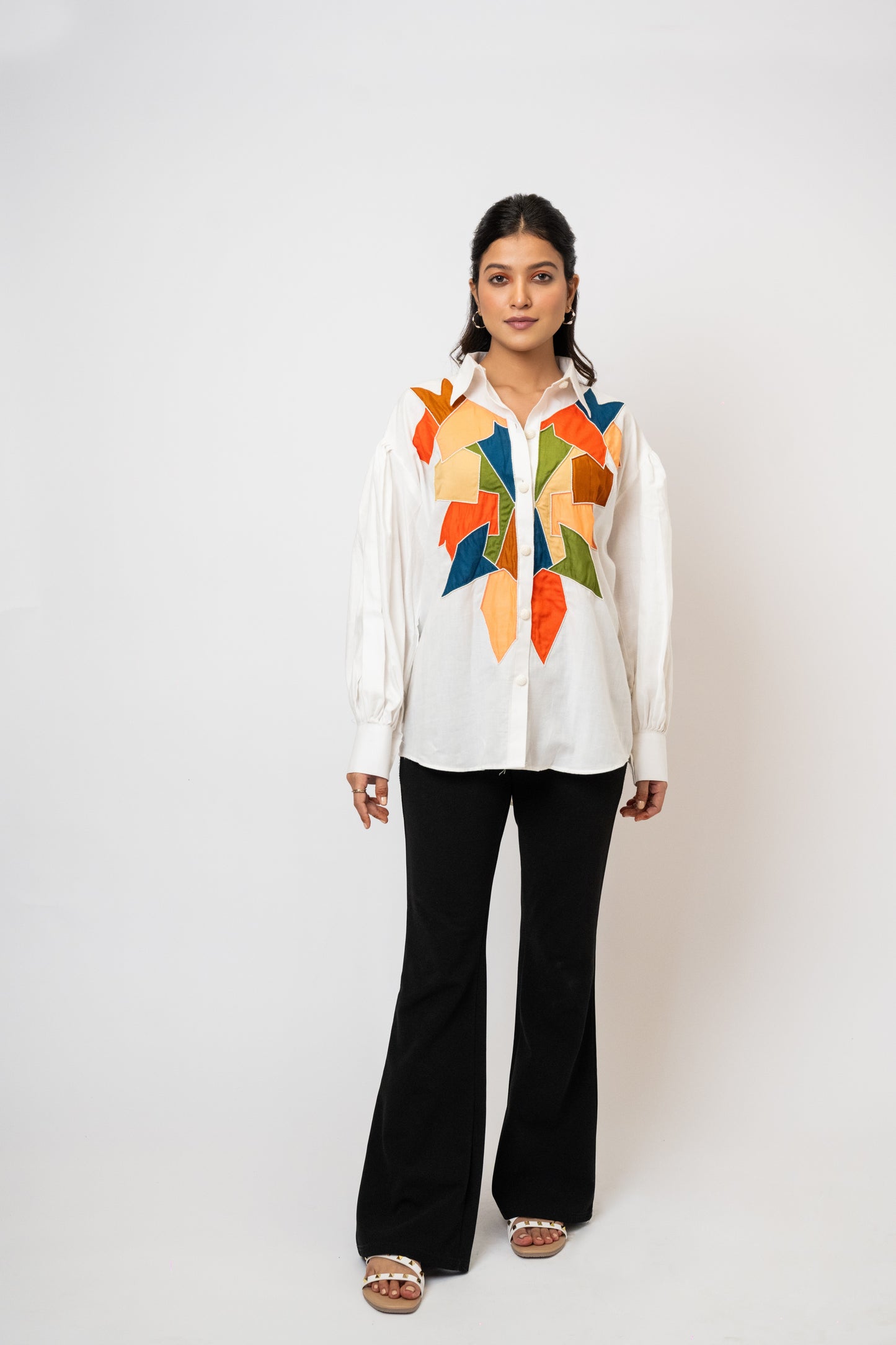 White Geometric Handcrafted Cotton Shirt