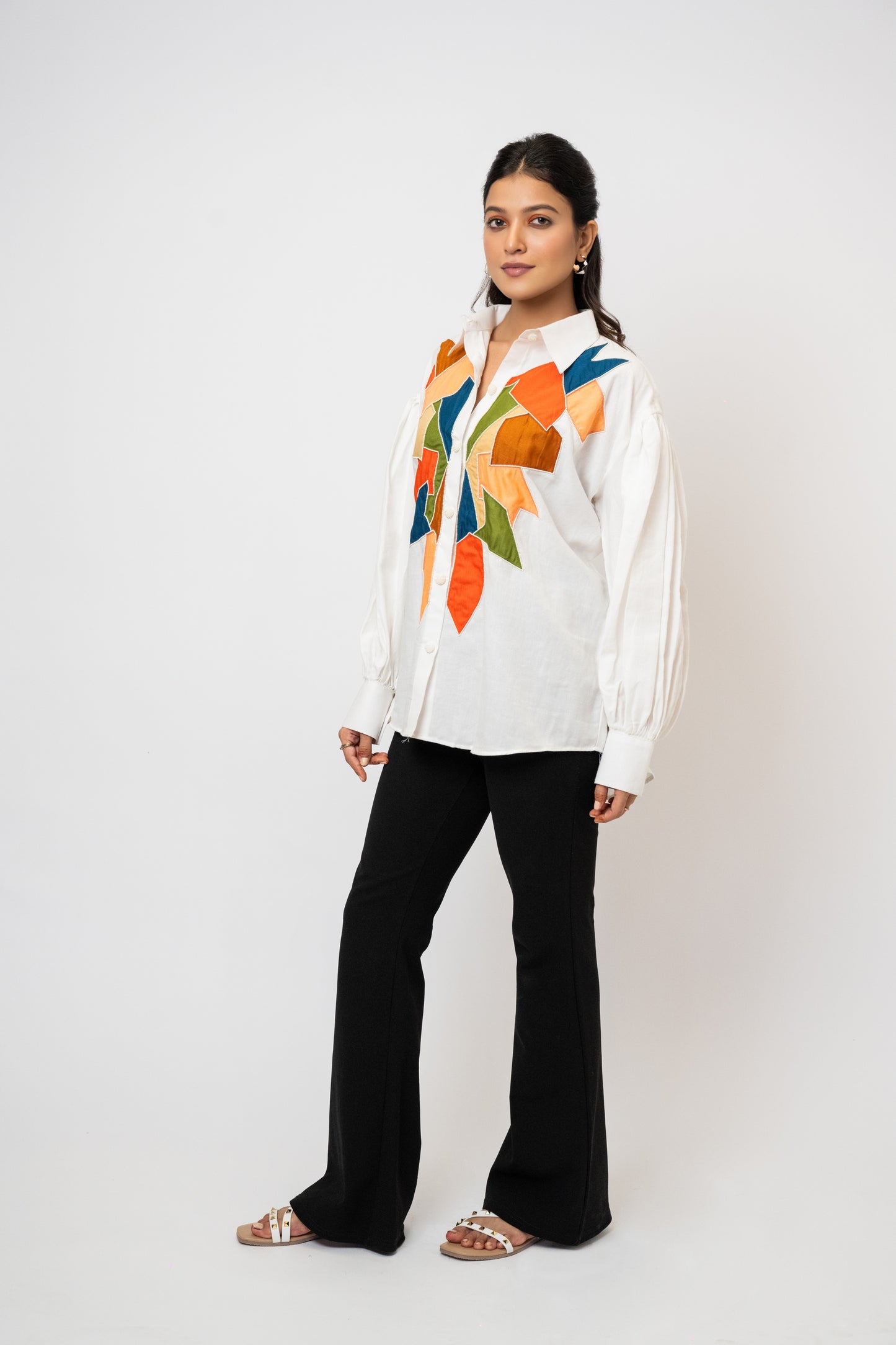 White Geometric Handcrafted Cotton Shirt