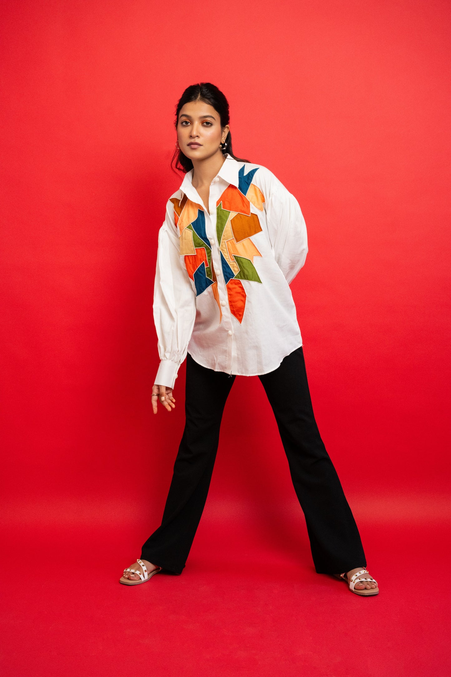 White Geometric Handcrafted Cotton Shirt