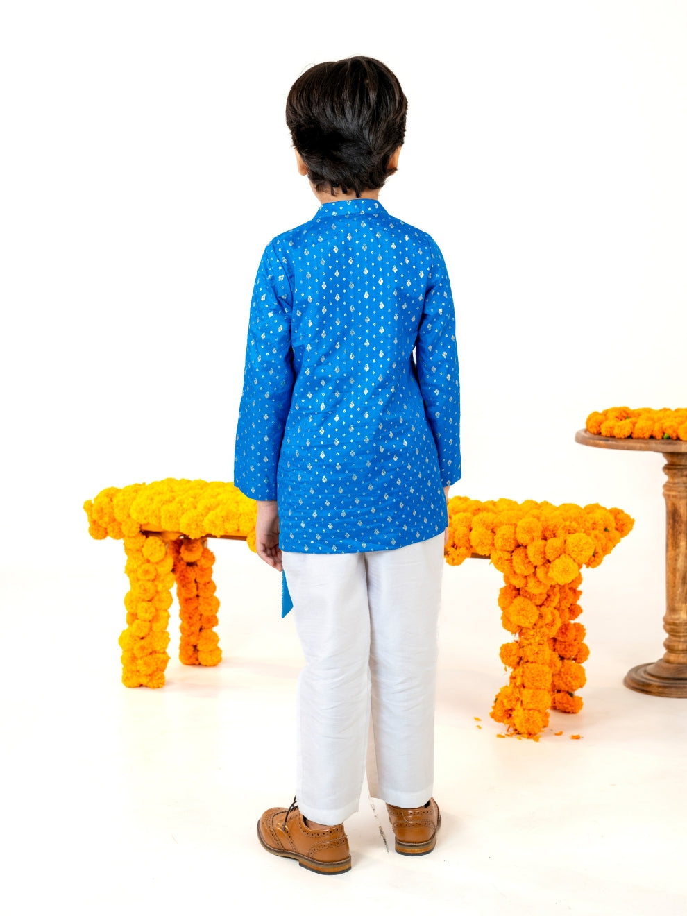 Blue Kurta Pant Set and Full Sleeve Blazer with Palazzo