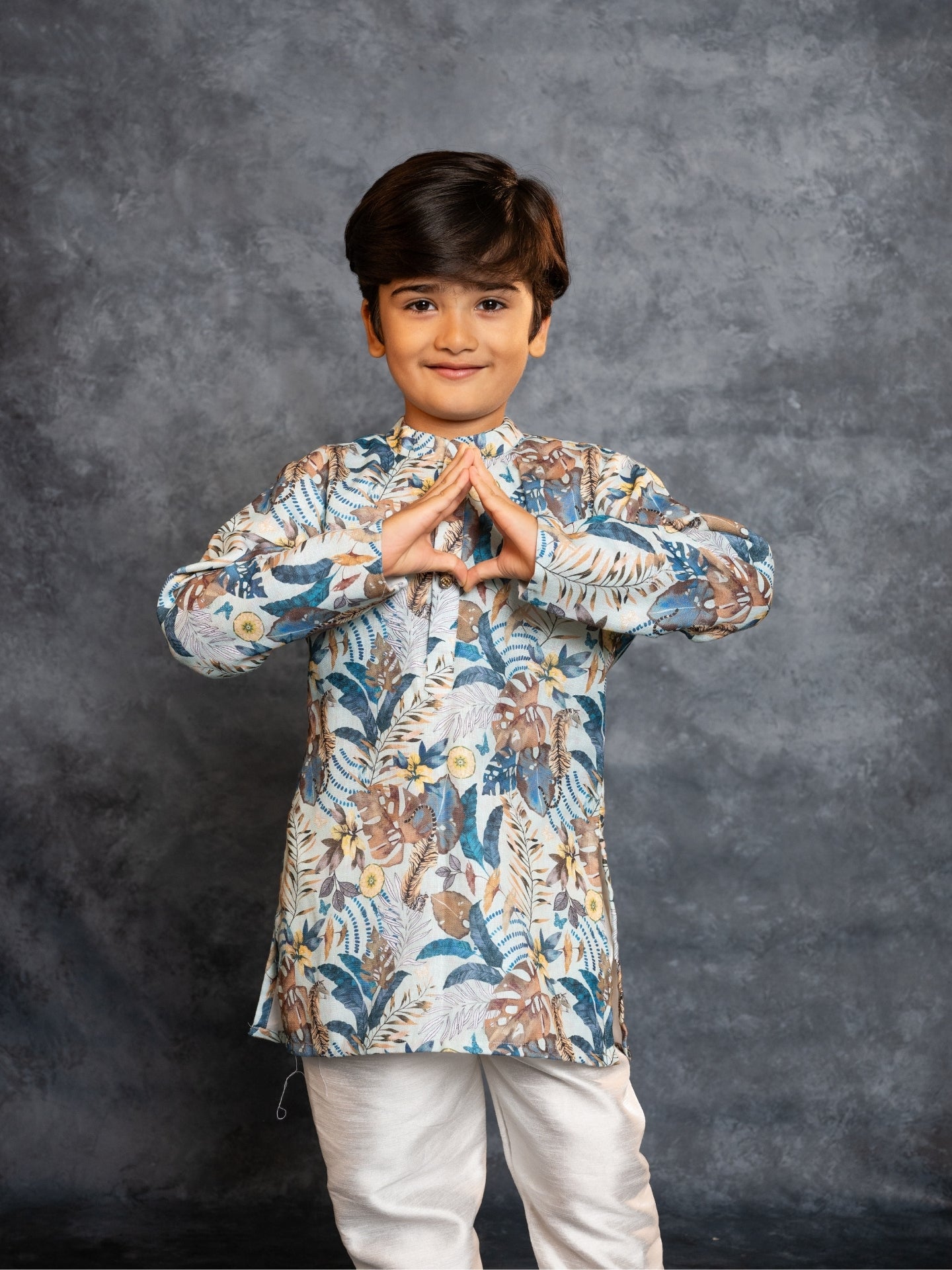 Boys Cotton Linen Digital Printed Kurta with Pant (Set of 2)