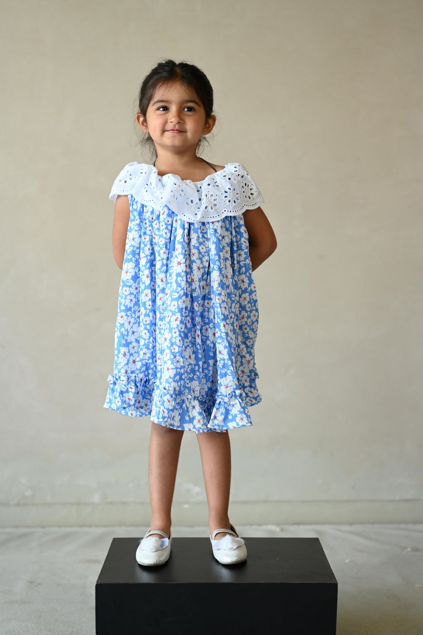 Girls Blue Floral Rayon Dress