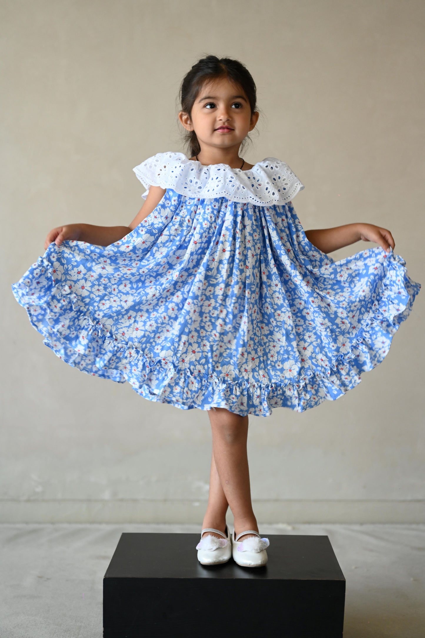 Girls Blue Floral Rayon Dress