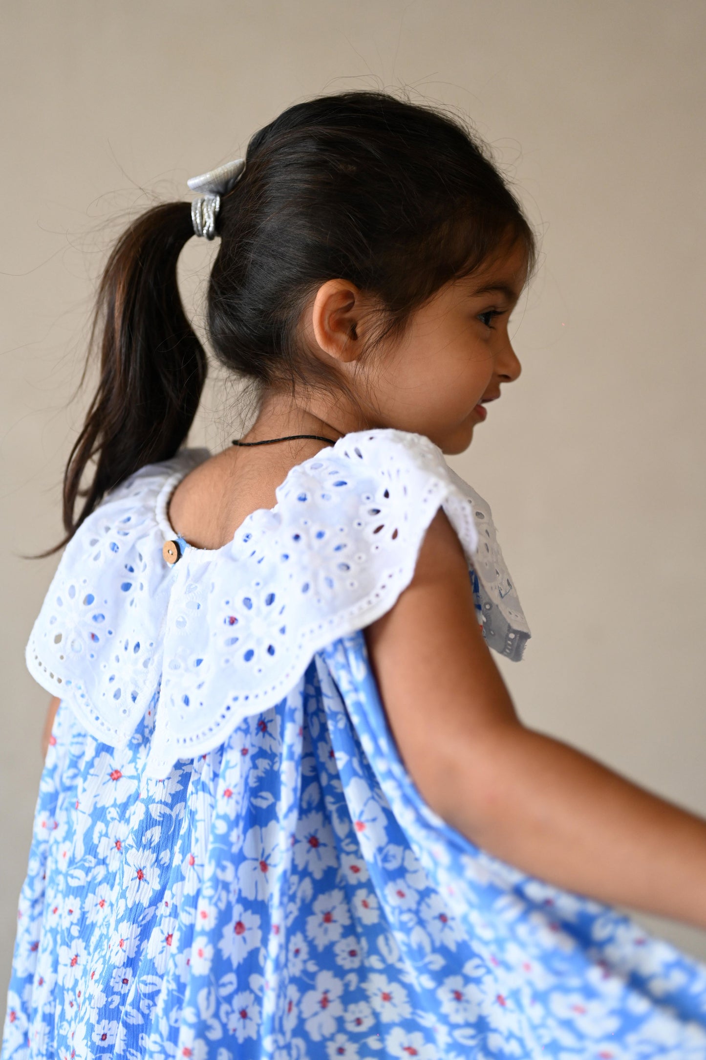 Girls Blue Floral Rayon Dress