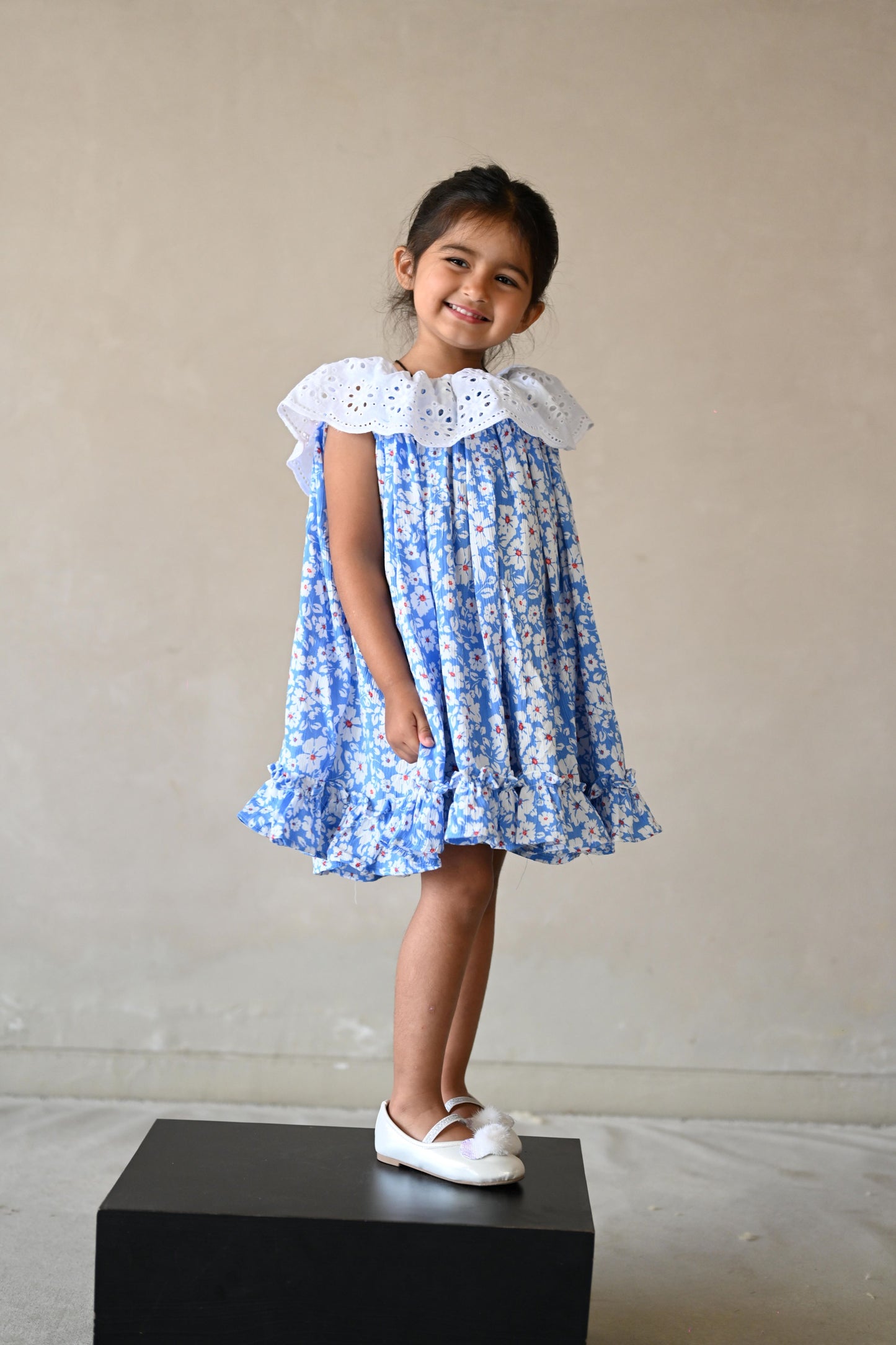 Girls Blue Floral Rayon Dress