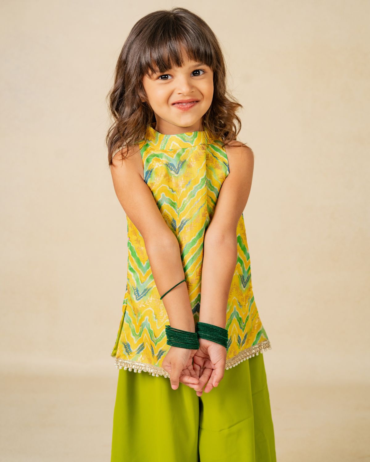 Boys Yellow Kurta Pant & Girls Top Palazzo Matching Sibling Set