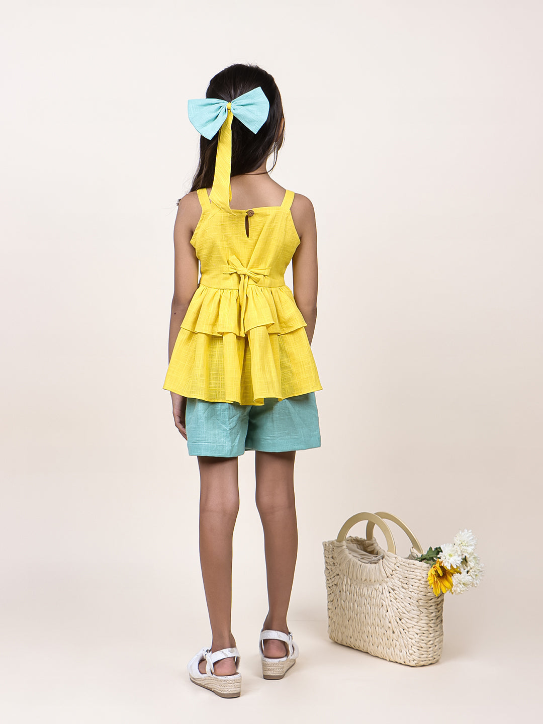 Girls Yellow Cotton Top & Shorts